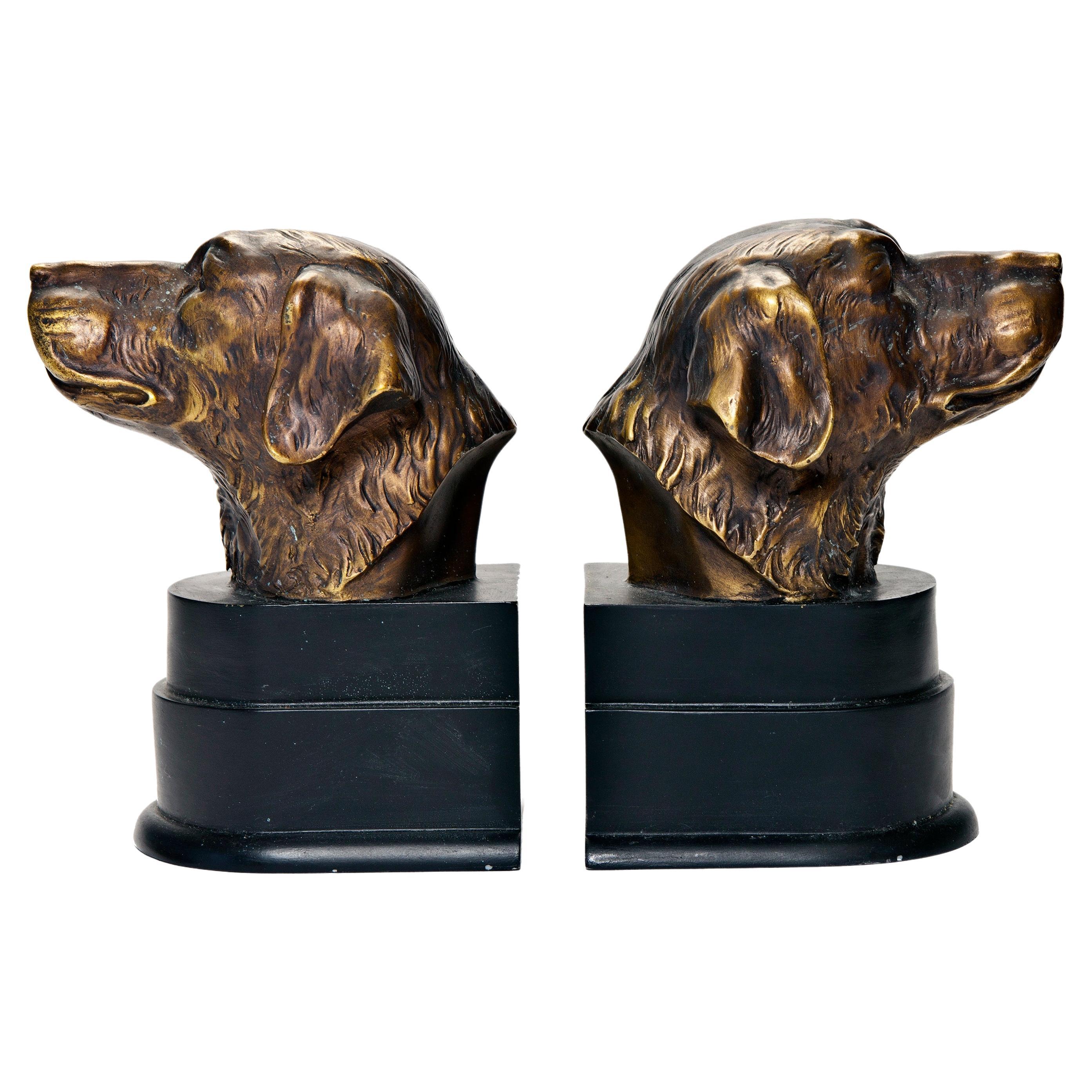 Bronze Finish Dog Head Bookends, a Pair
