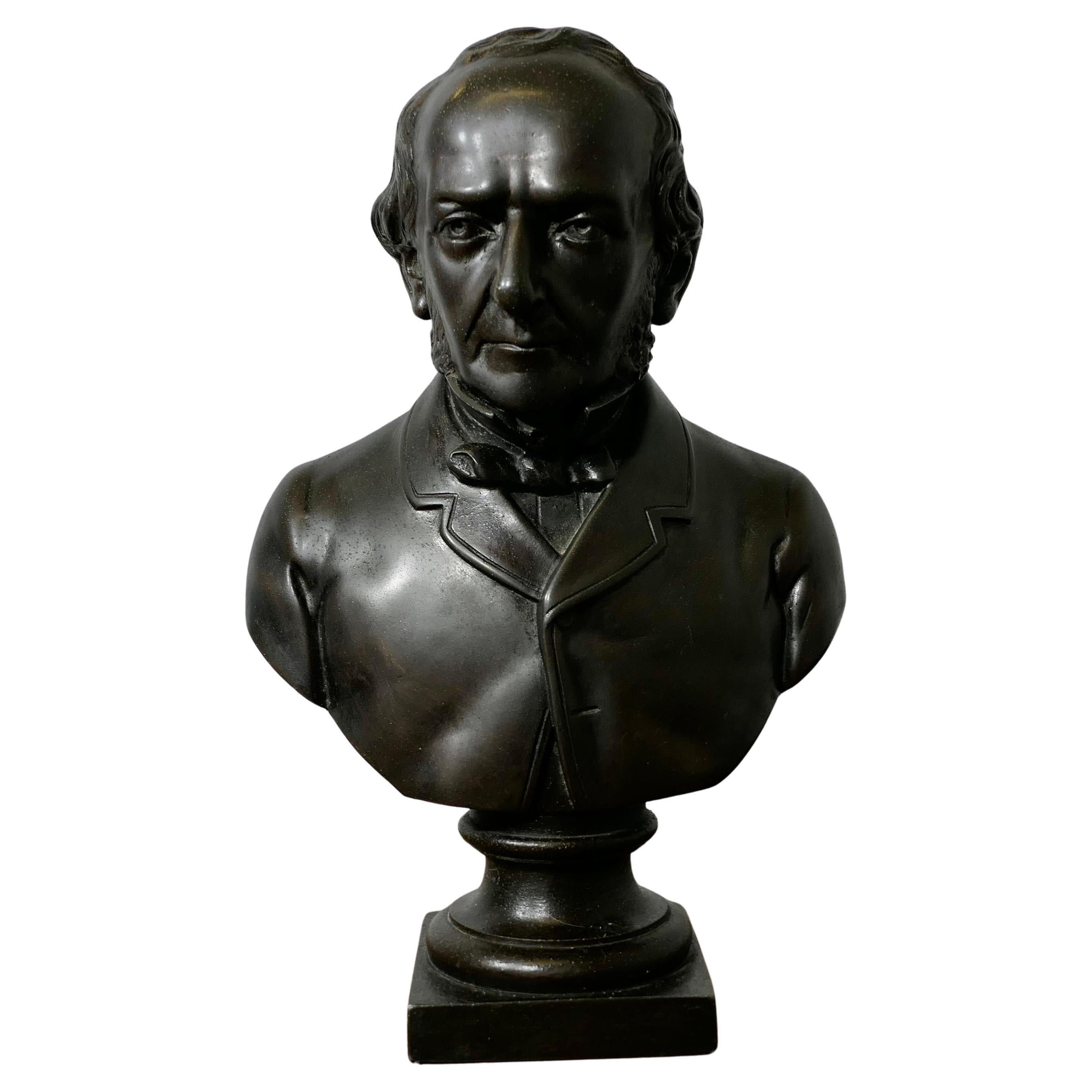 Bronze Finish Spelter Bust William Ewart Gladstone FRS FSS For Sale