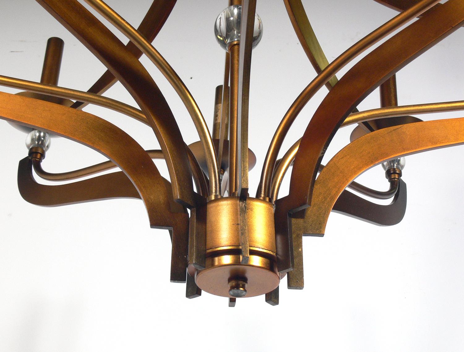 Art Déco Lampadario in bronzo e cristallo in vendita