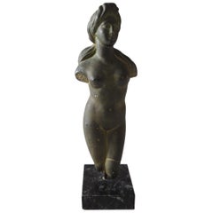 Bronze Finished Sculpture of a Goddess Standing on a Square Marble Stand