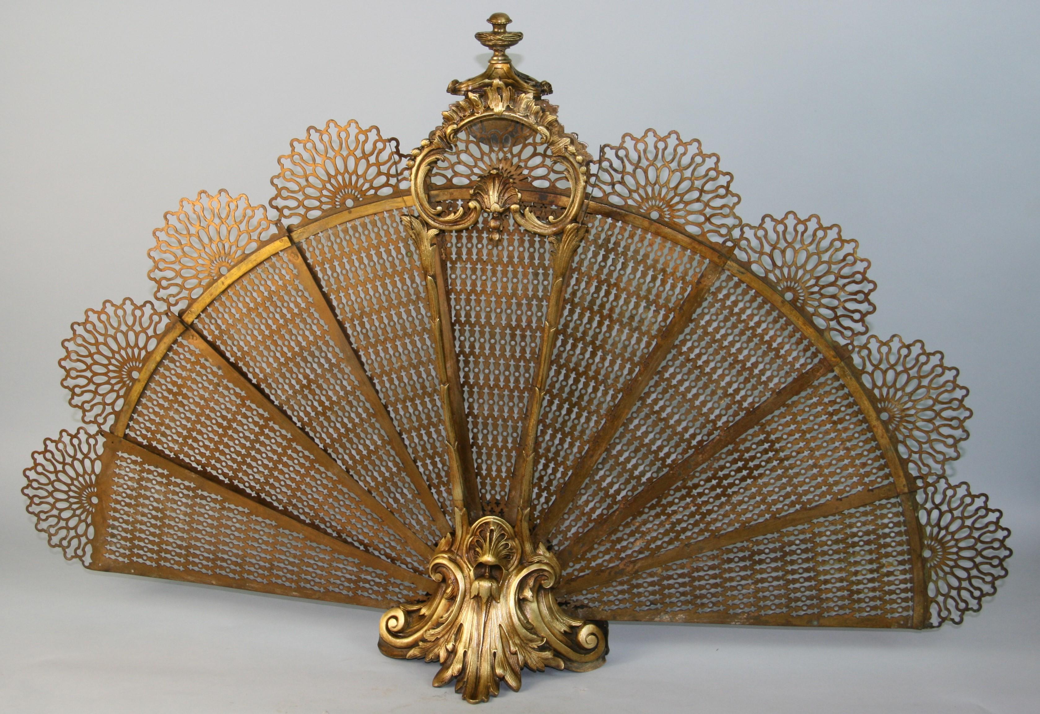 French Brass Pierced Gallery Acanthus Foliage Fire Place Fan Screen , circa 1870 11
