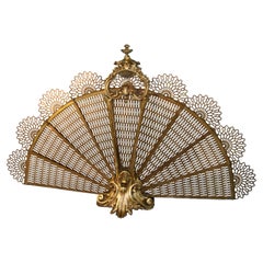 Antique French Brass Pierced Gallery Acanthus Foliage Fire Place Fan Screen , circa 1870