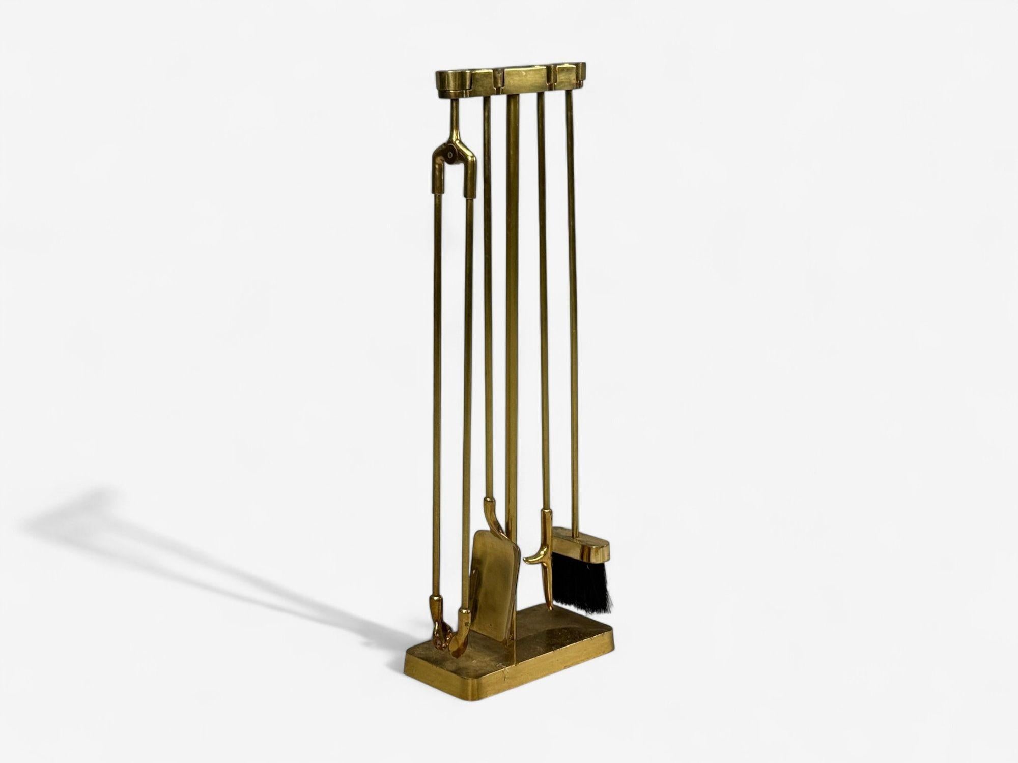 Mid-Century Modern Bronze Fireplace Tool Set with Stand, USA, 20th c. For Sale