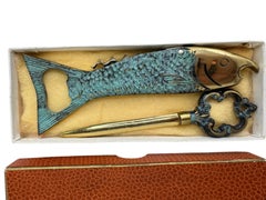 Bronze Fish Corkscrew Bottle & Letter Opener Set, Mid Century 1950s German