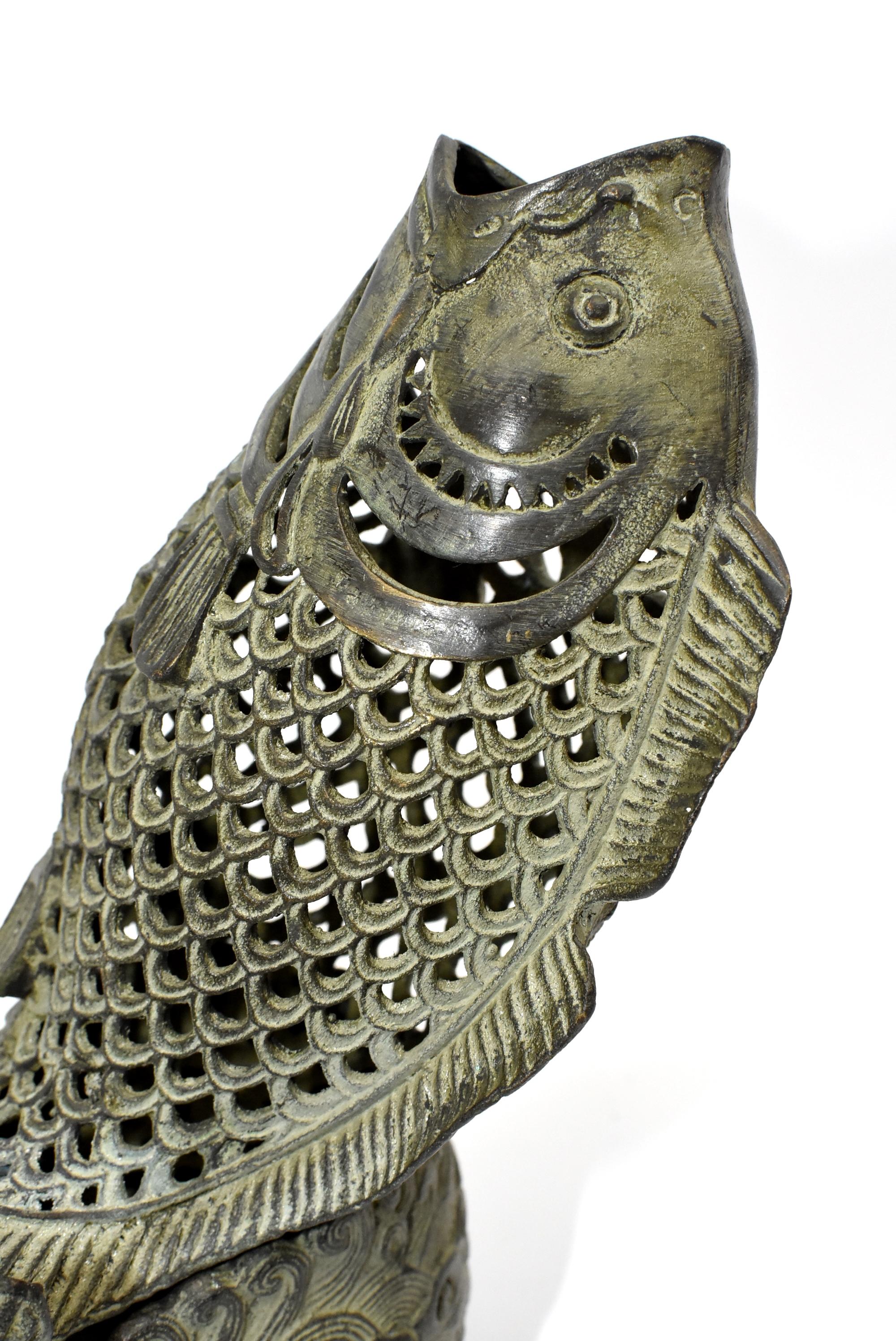 Bronze Fish Incense Burner, Oriental Censer In Excellent Condition In Somis, CA