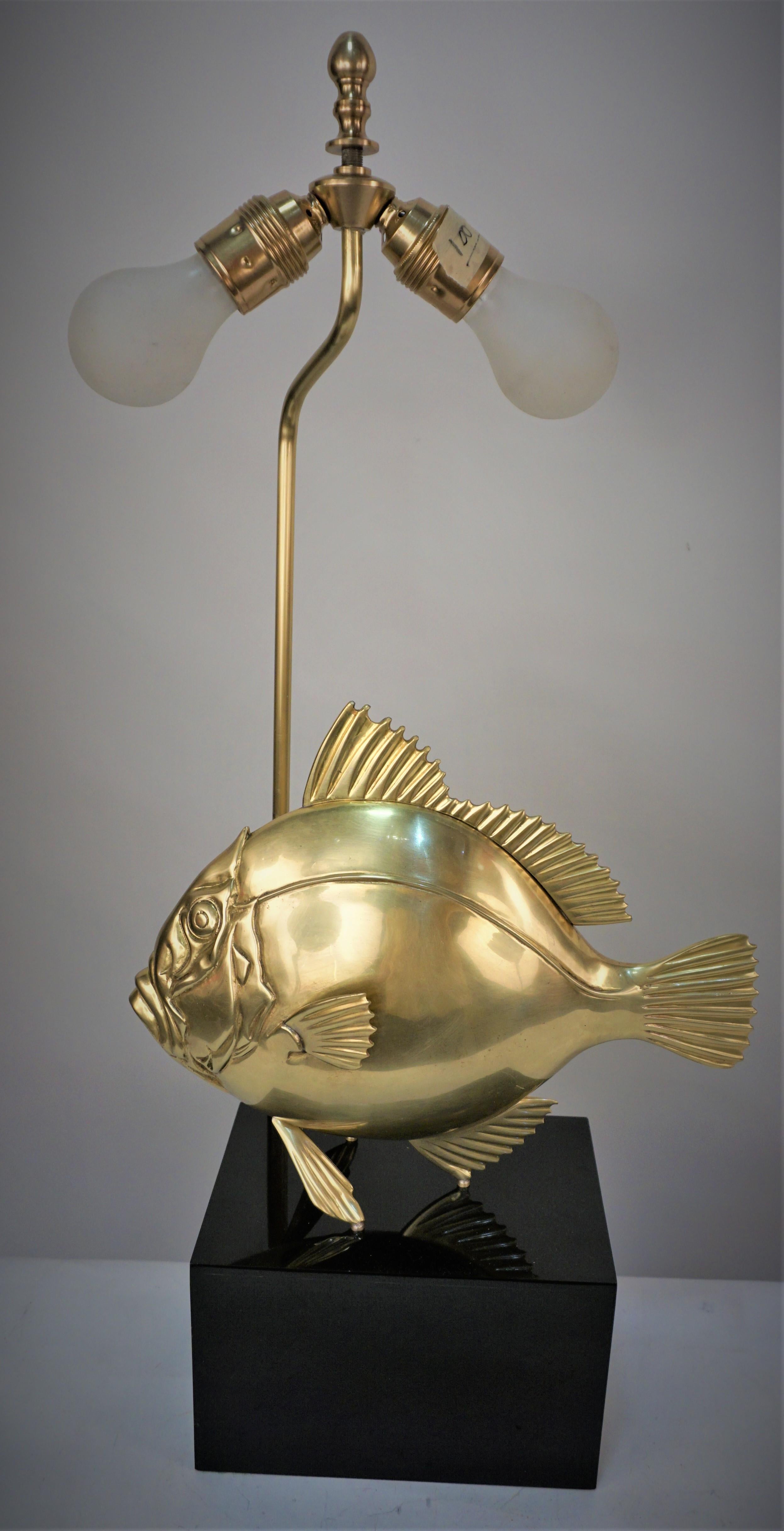 Bronze Fish Lamp by Pargos In Good Condition In Fairfax, VA