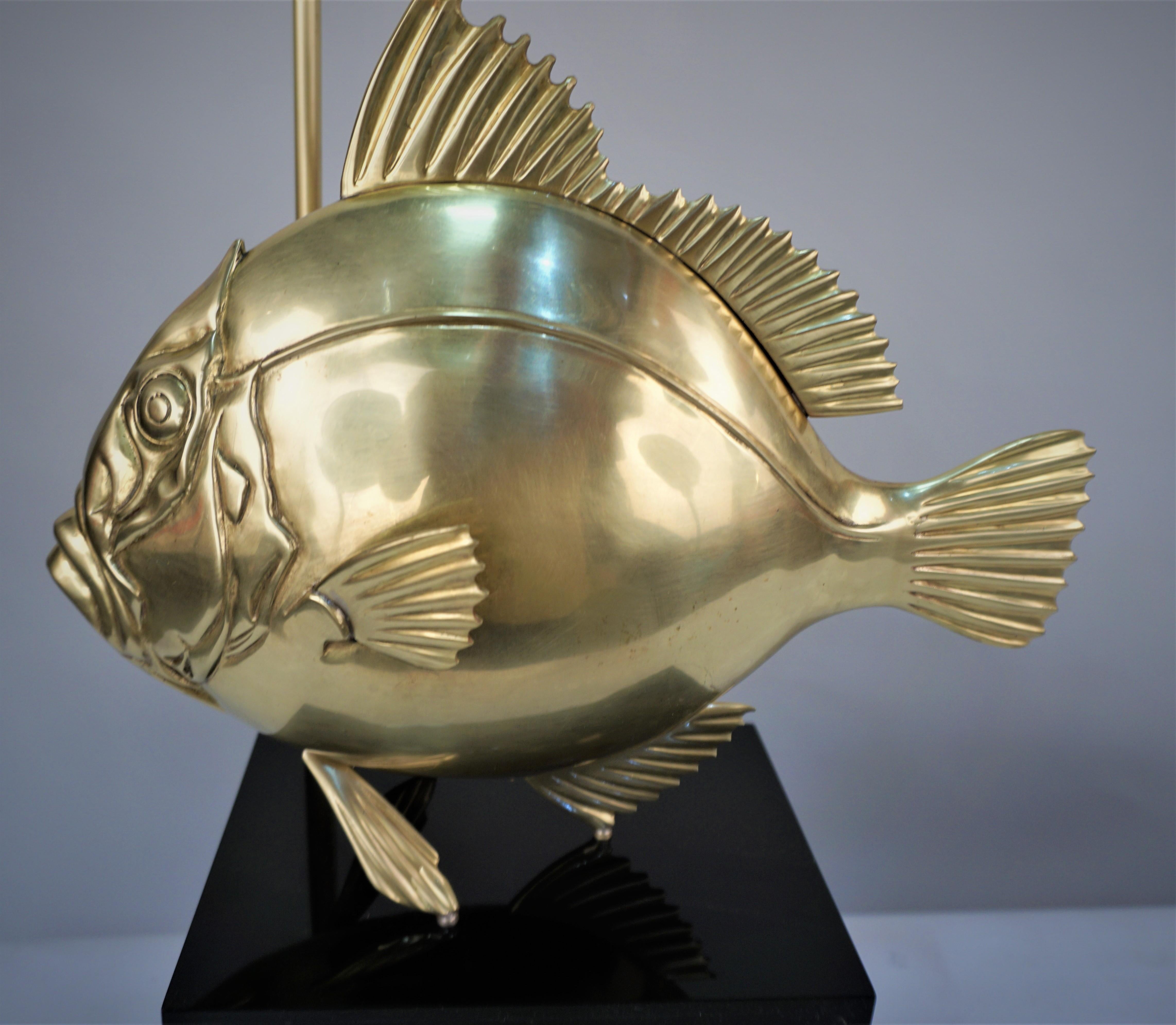 Late 20th Century Bronze Fish Lamp by Pargos