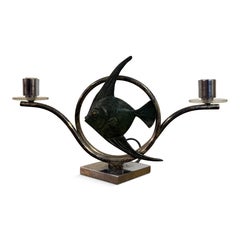 Bronze Fish Motif Table Lamp, Early 20th Century