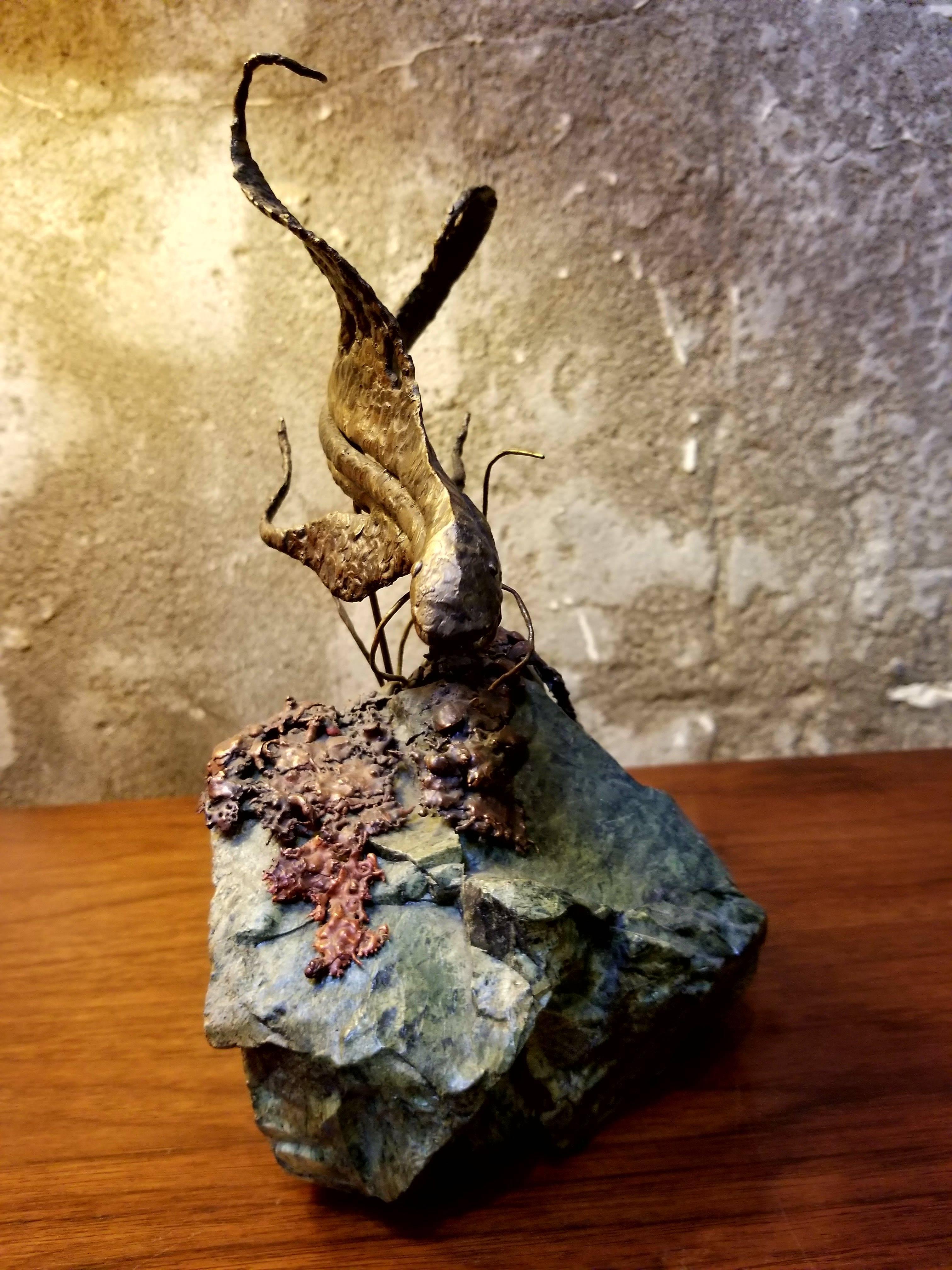 Brutalist Bronze Fish Sculpture by Danny Brower For Sale