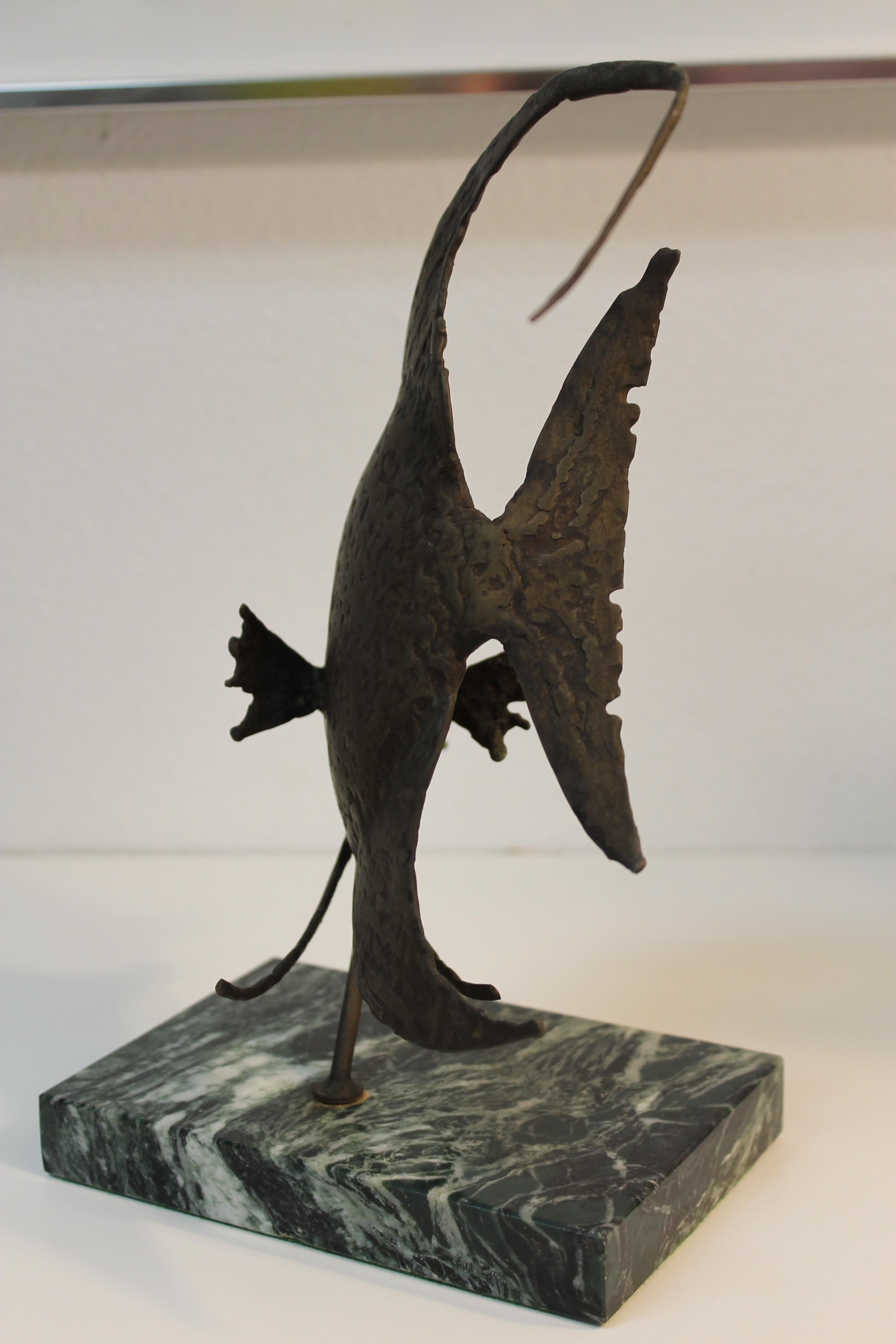 American Bronze Fish Sculpture on Marble Base by G. TATE