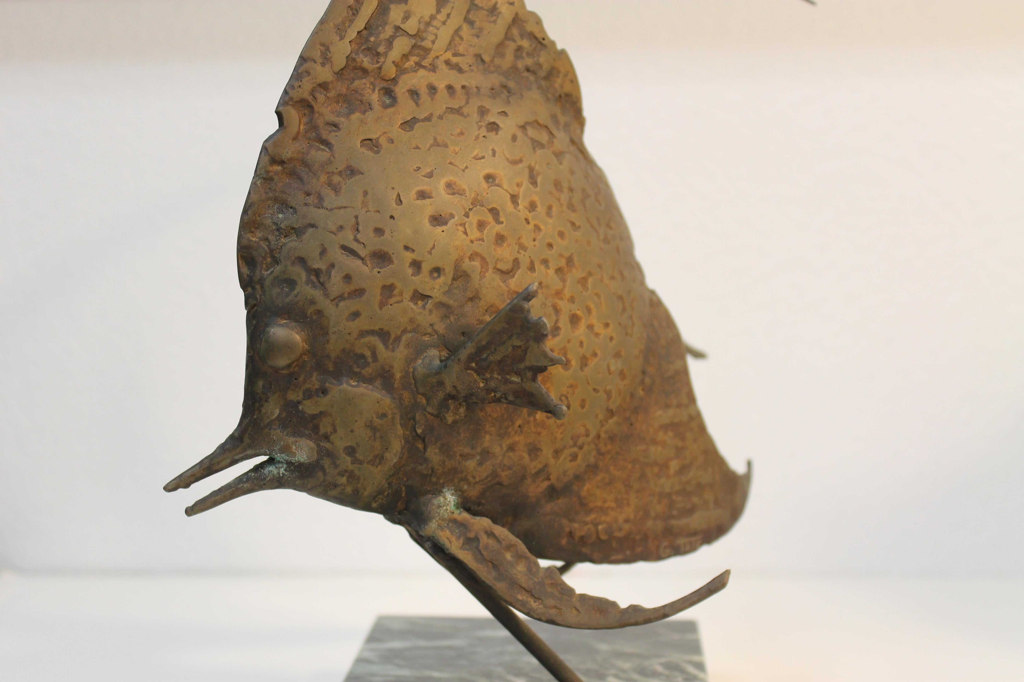 Late 20th Century Bronze Fish Sculpture on Marble Base by G. TATE