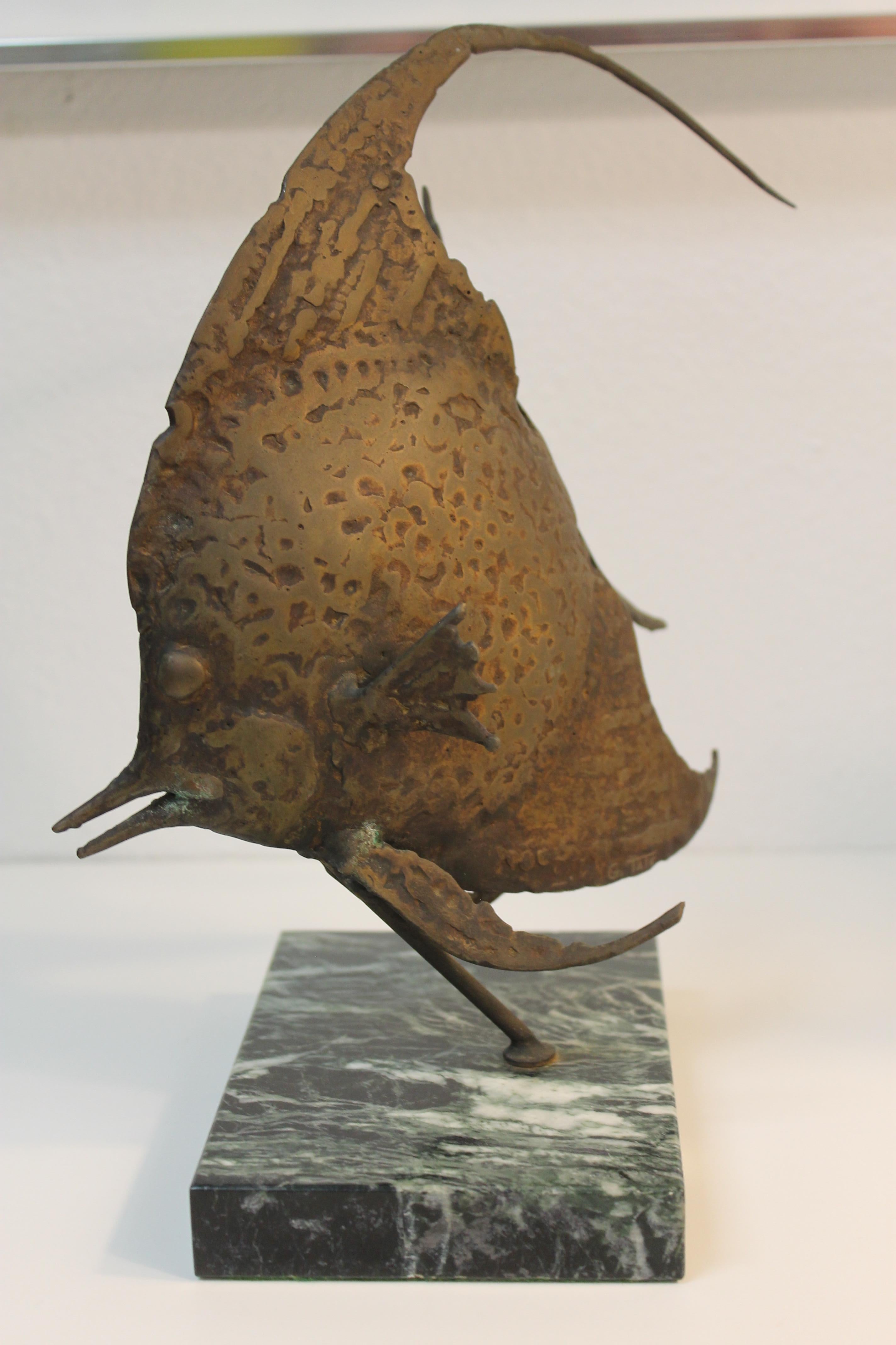 Bronze Fish Sculpture on Marble Base by G. TATE 1