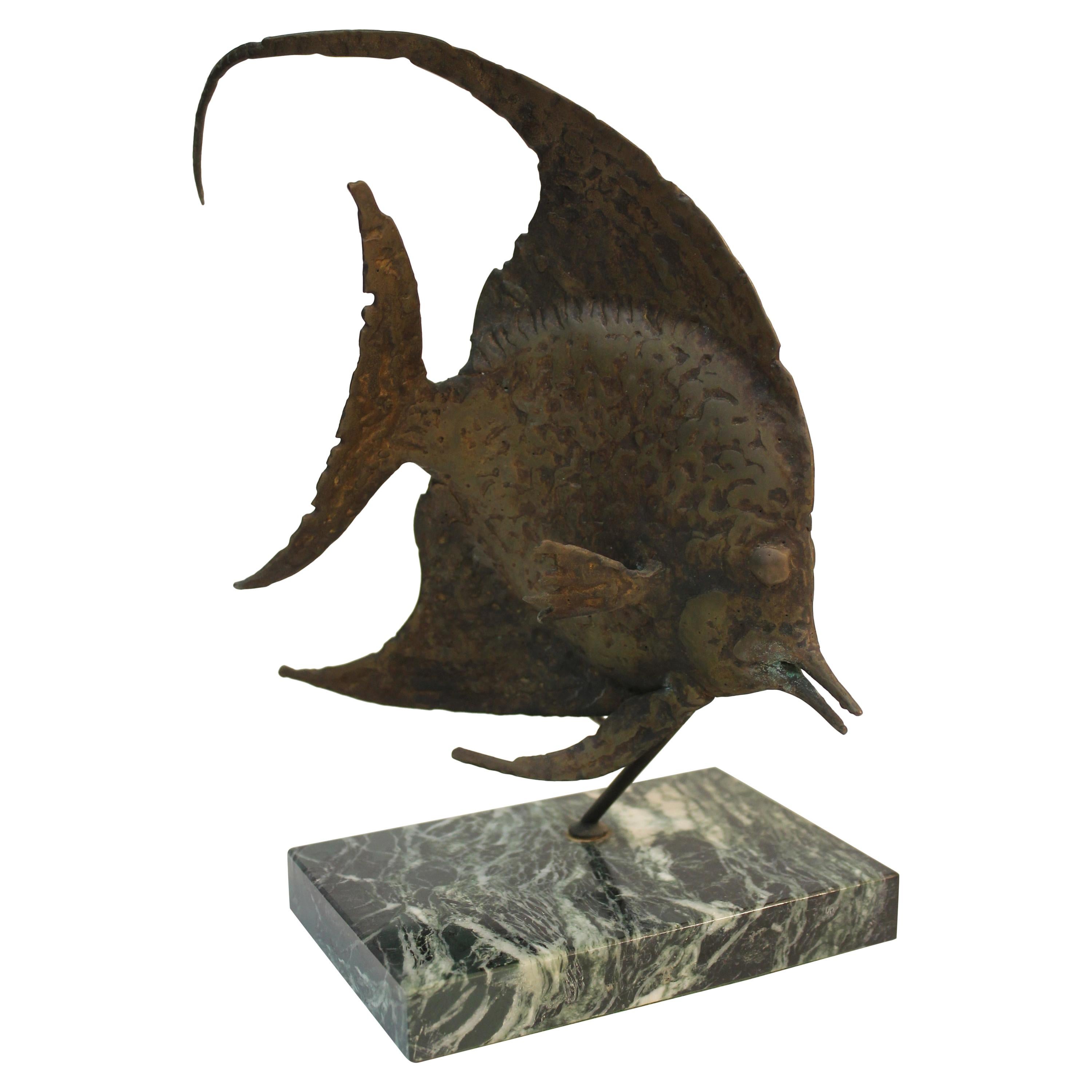 Bronze Fish Sculpture on Marble Base by G. TATE