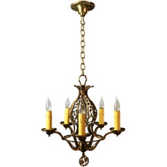 Bronze Five Candle Chandelier with Leaves