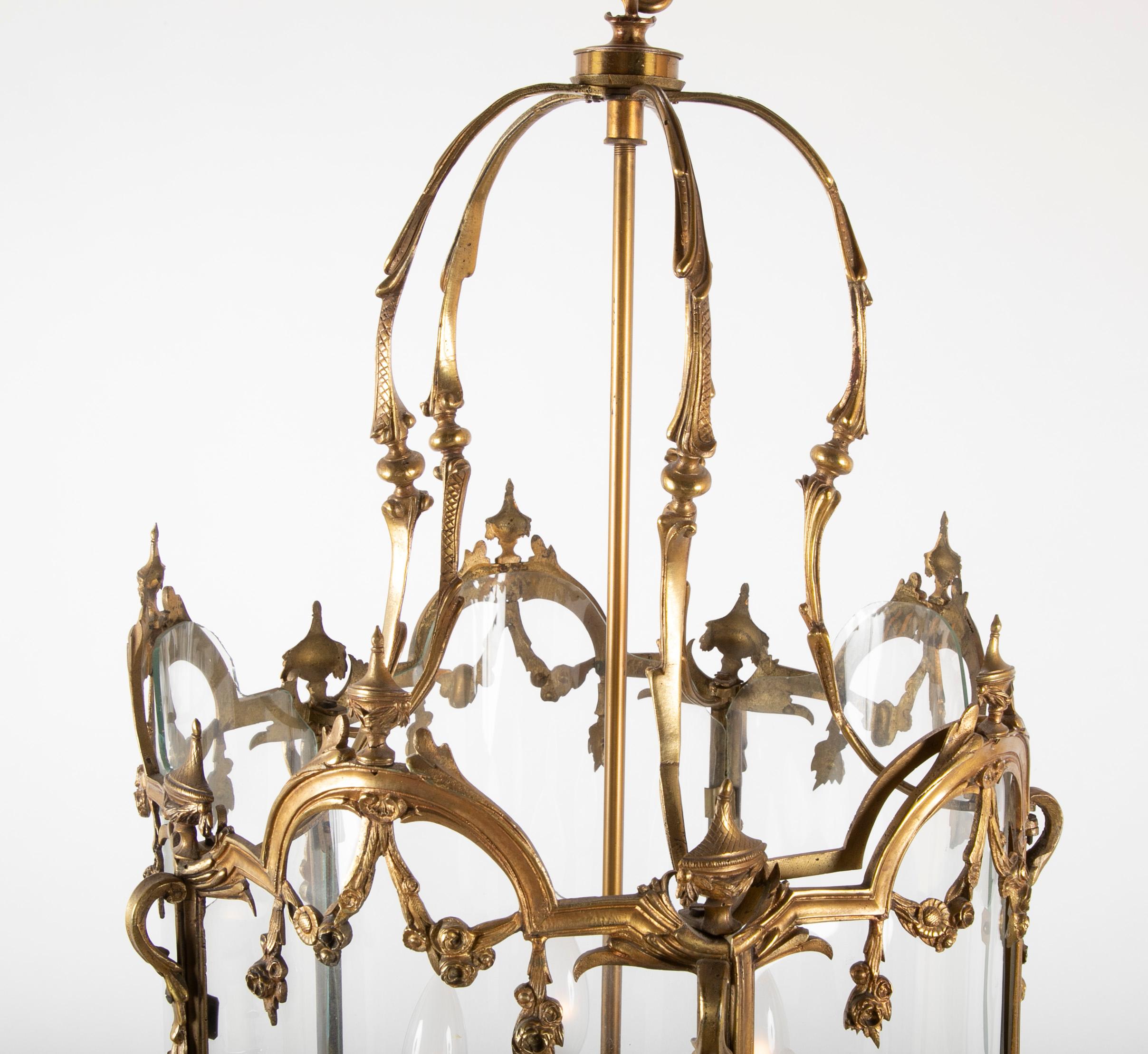 Bronze Five-Sided Neoclassic Form Lantern For Sale 8