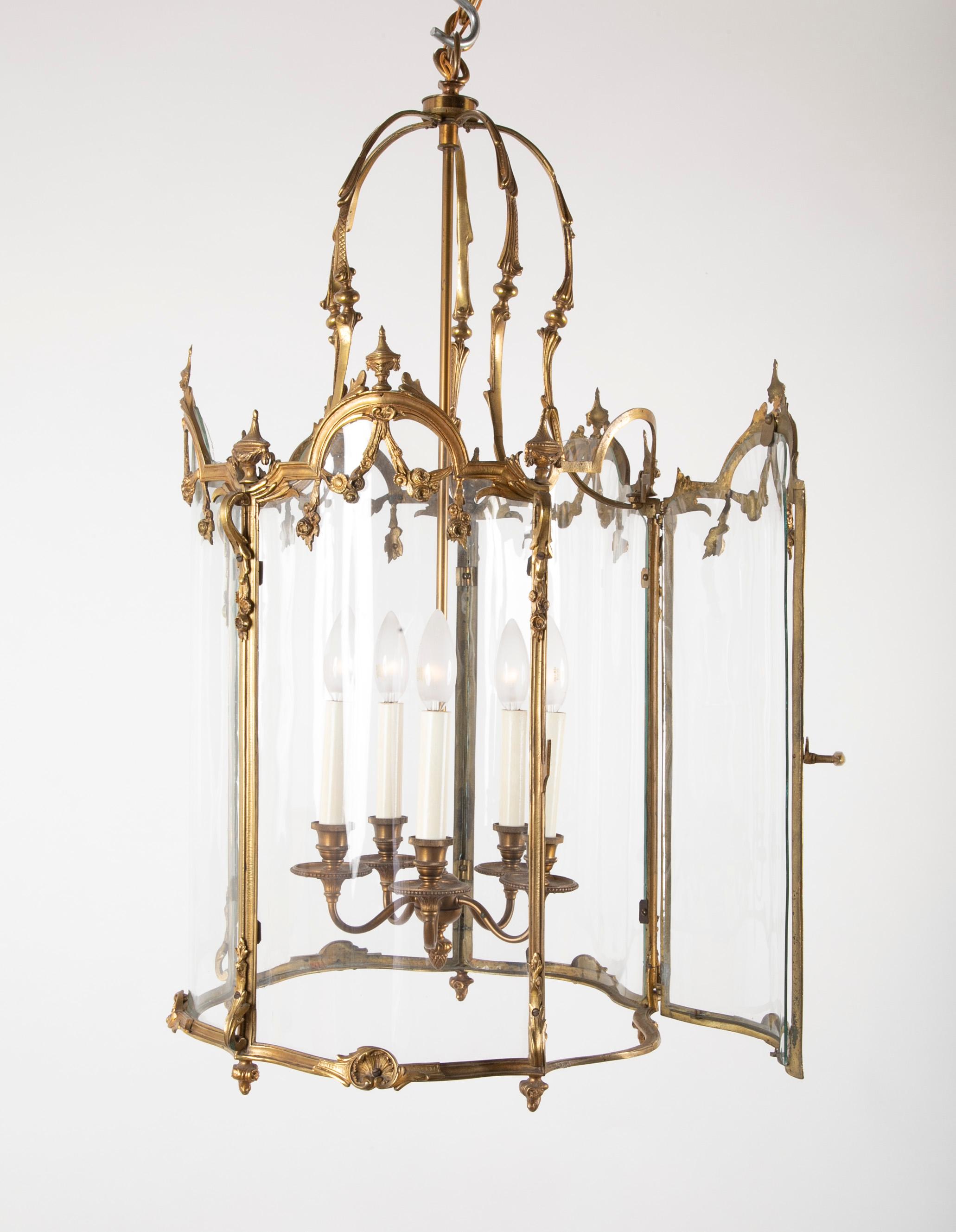 Bronze Five-Sided Neoclassic Form Lantern For Sale 9