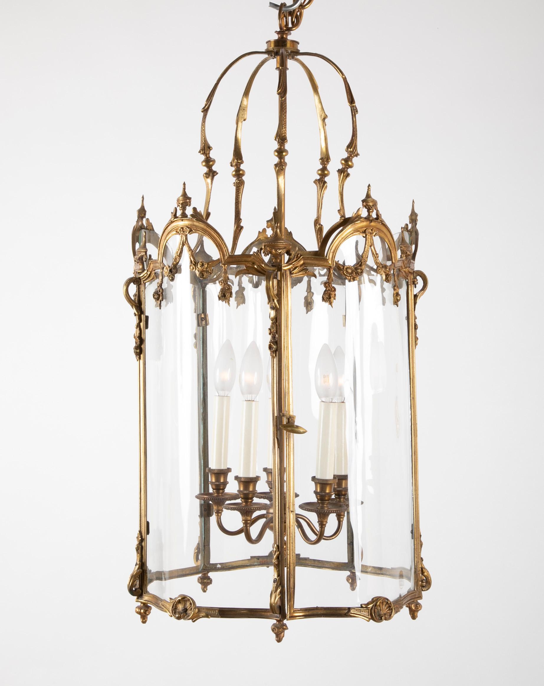 Bronze Five-Sided Neoclassic Form Lantern For Sale 12