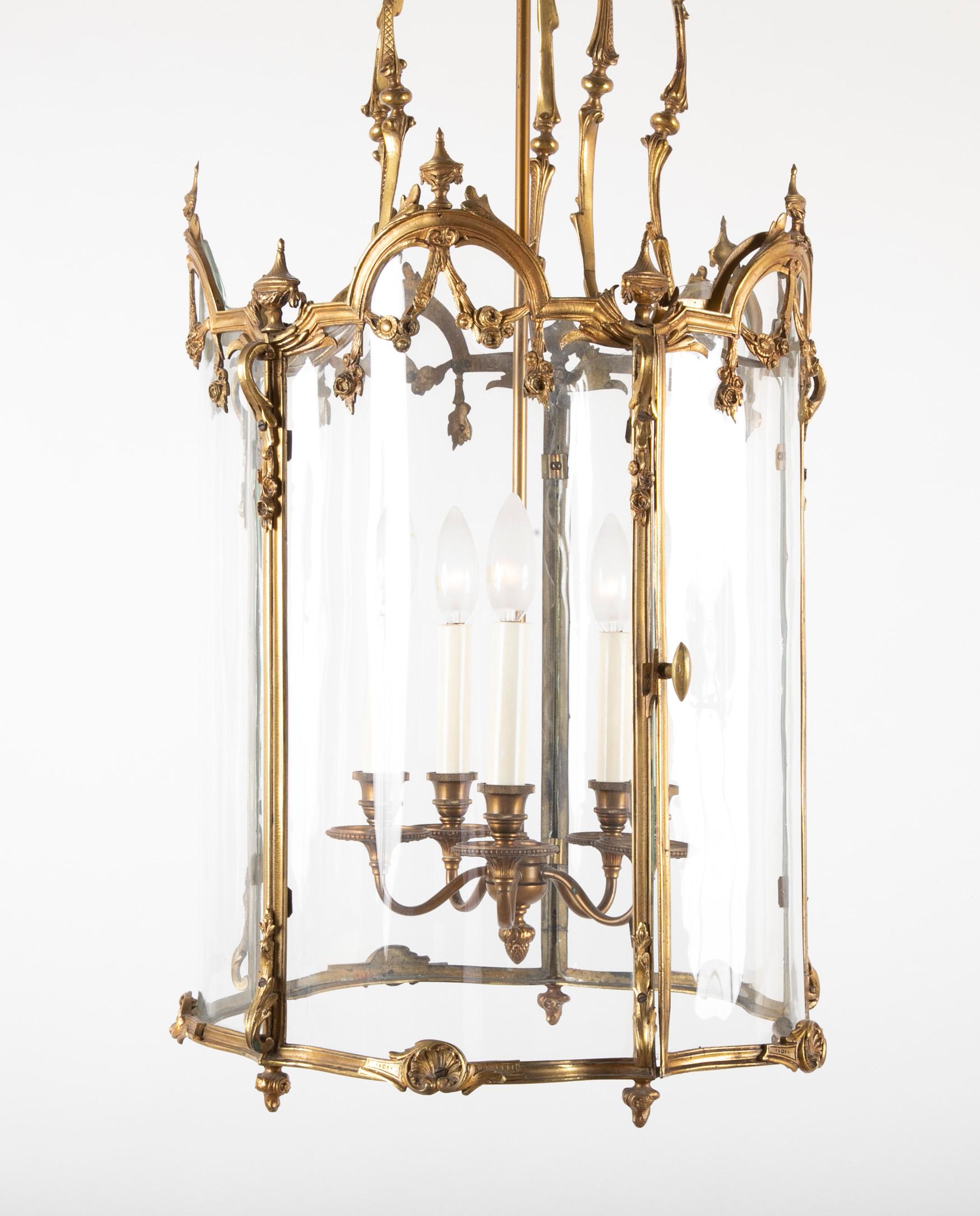 Neoclassical Revival Bronze Five-Sided Neoclassic Form Lantern For Sale