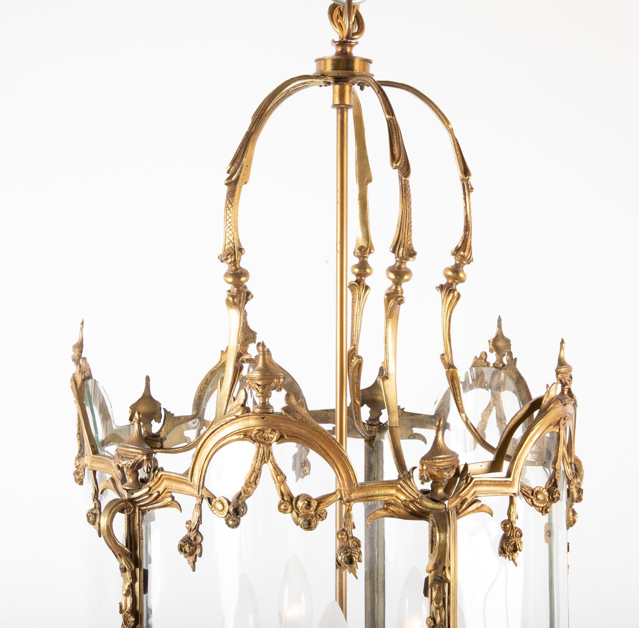 French Bronze Five-Sided Neoclassic Form Lantern For Sale