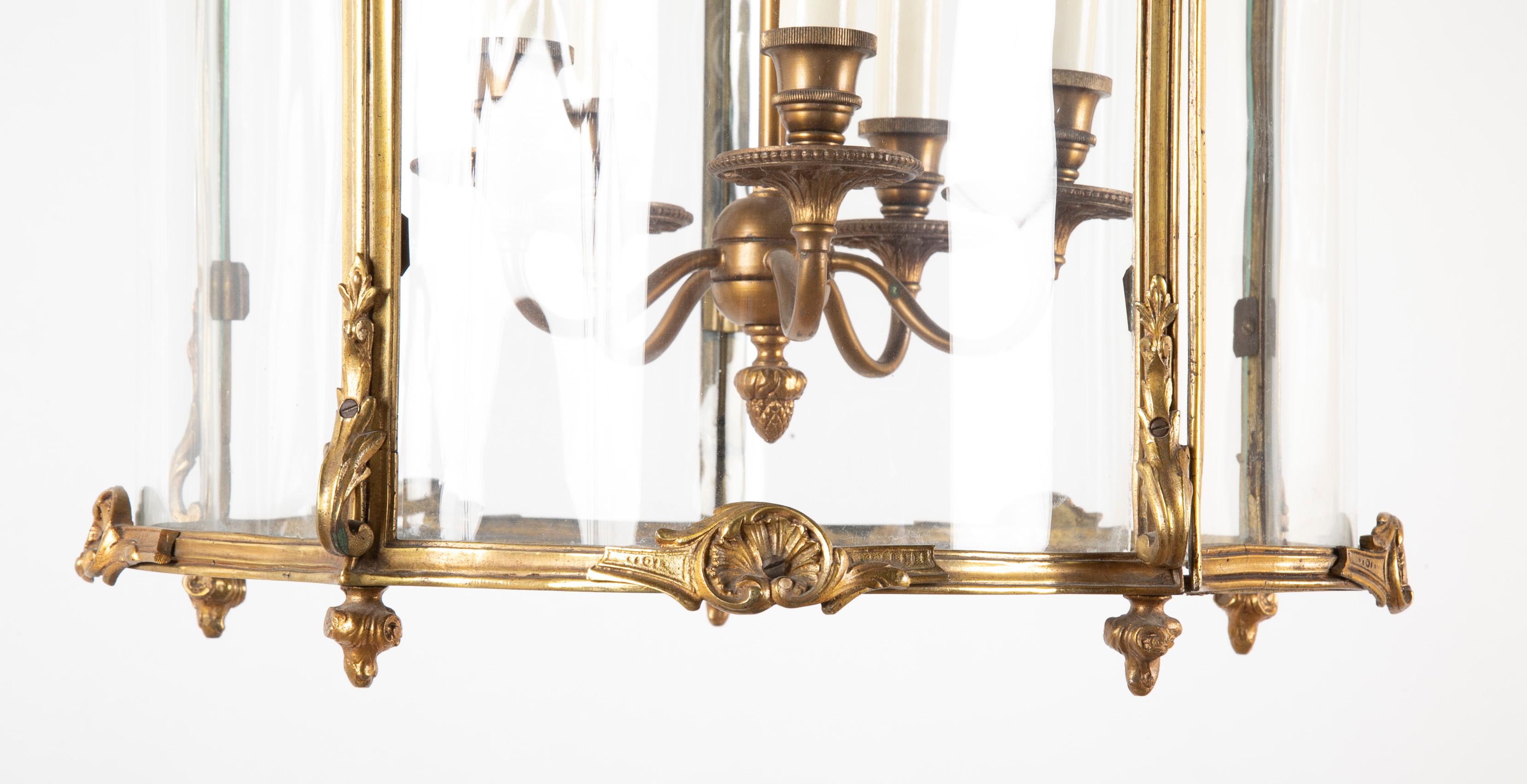 20th Century Bronze Five-Sided Neoclassic Form Lantern For Sale