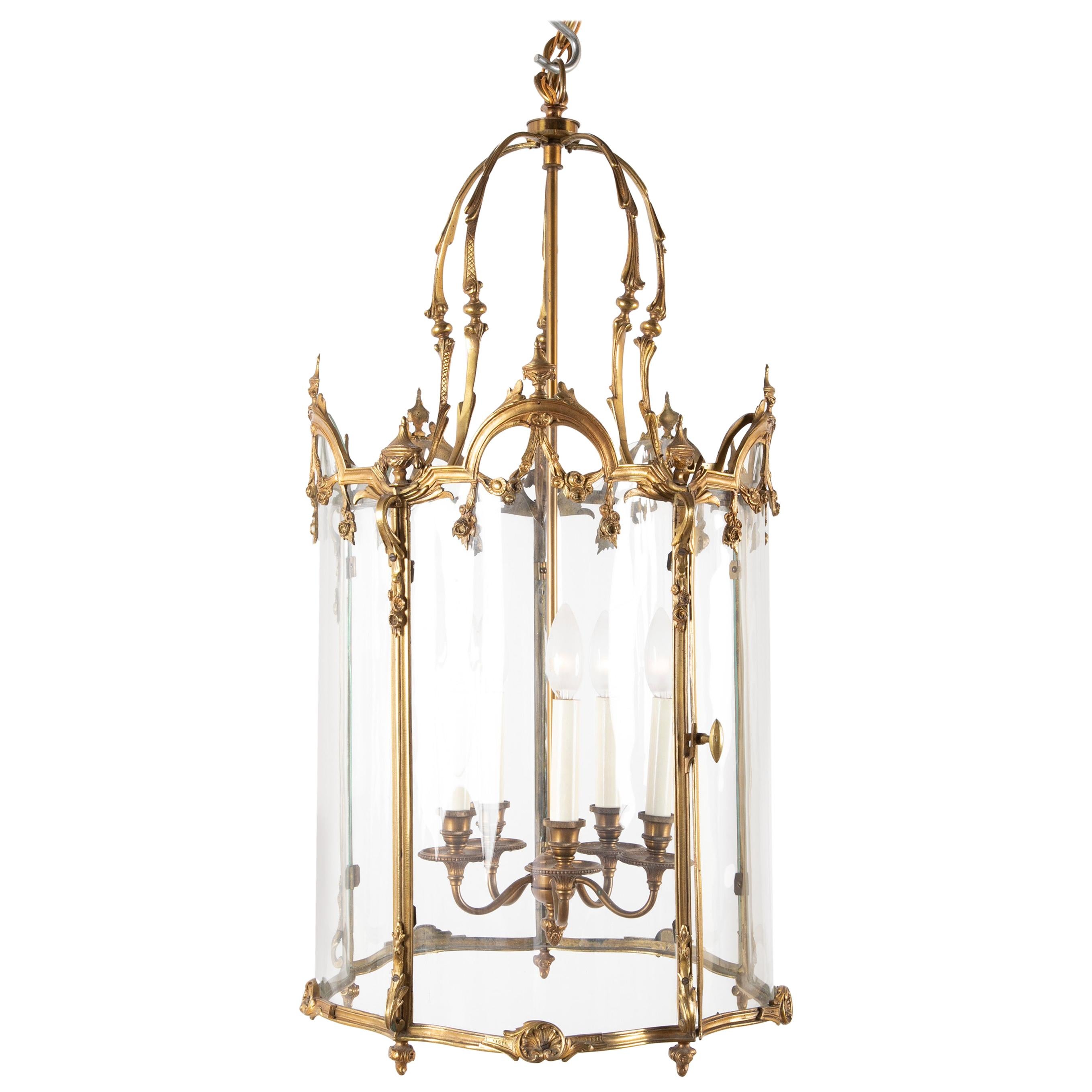 Bronze Five-Sided Neoclassic Form Lantern For Sale