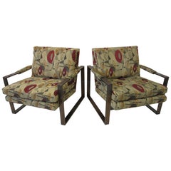 Bronze Flat Bar Milo Baughman Lounge Chairs by Thayer Coggin