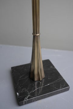 Bronze Floor Lamp with Black Marble Base and Silk Shade, Italy 1970's