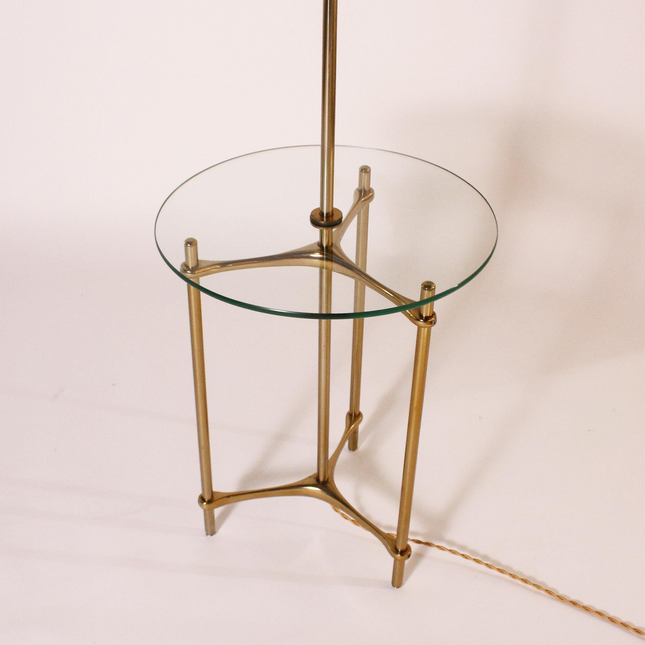 French Bronze Floor Lamp with Glass Tray, circa 1960