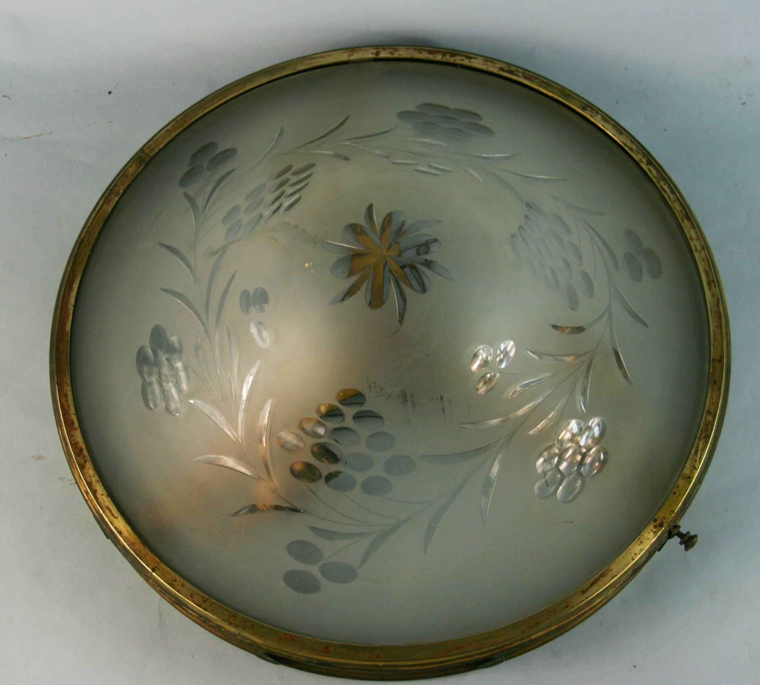 Bronze-Blumenschliff-Kristallglas-Einbaubeleuchtung mit Scharnierplatte, 1910 im Angebot 7