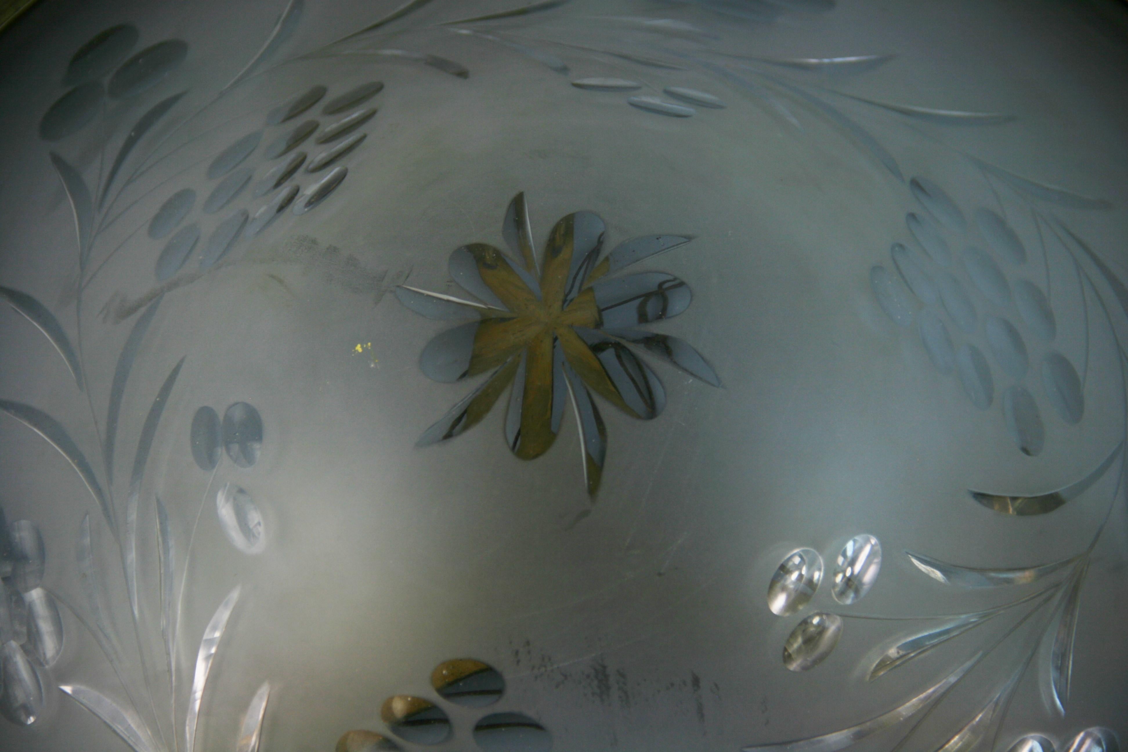 Bronze-Blumenschliff-Kristallglas-Einbaubeleuchtung mit Scharnierplatte, 1910 im Angebot 8