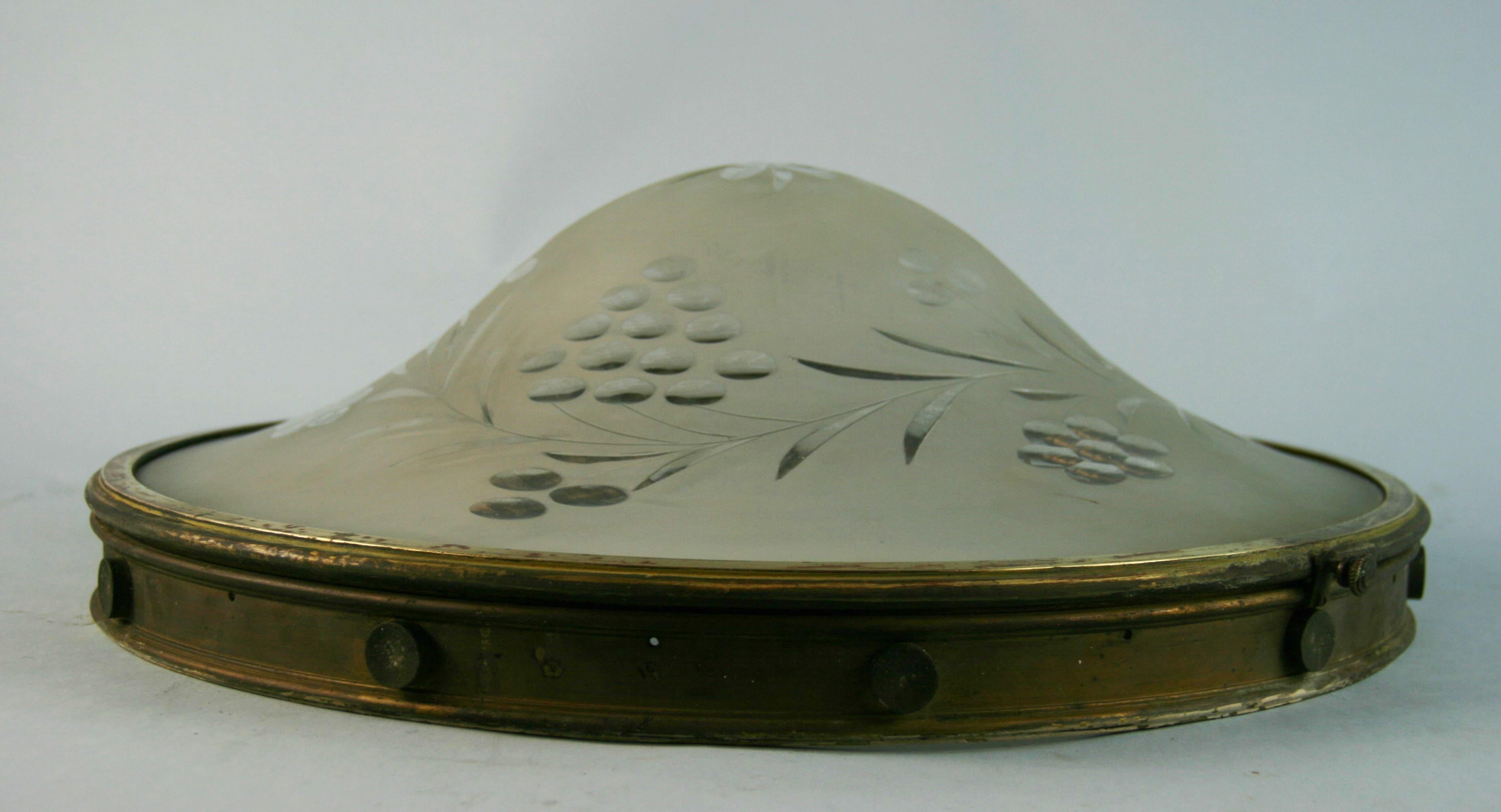 Bronze-Blumenschliff-Kristallglas-Einbaubeleuchtung mit Scharnierplatte, 1910 im Angebot 9