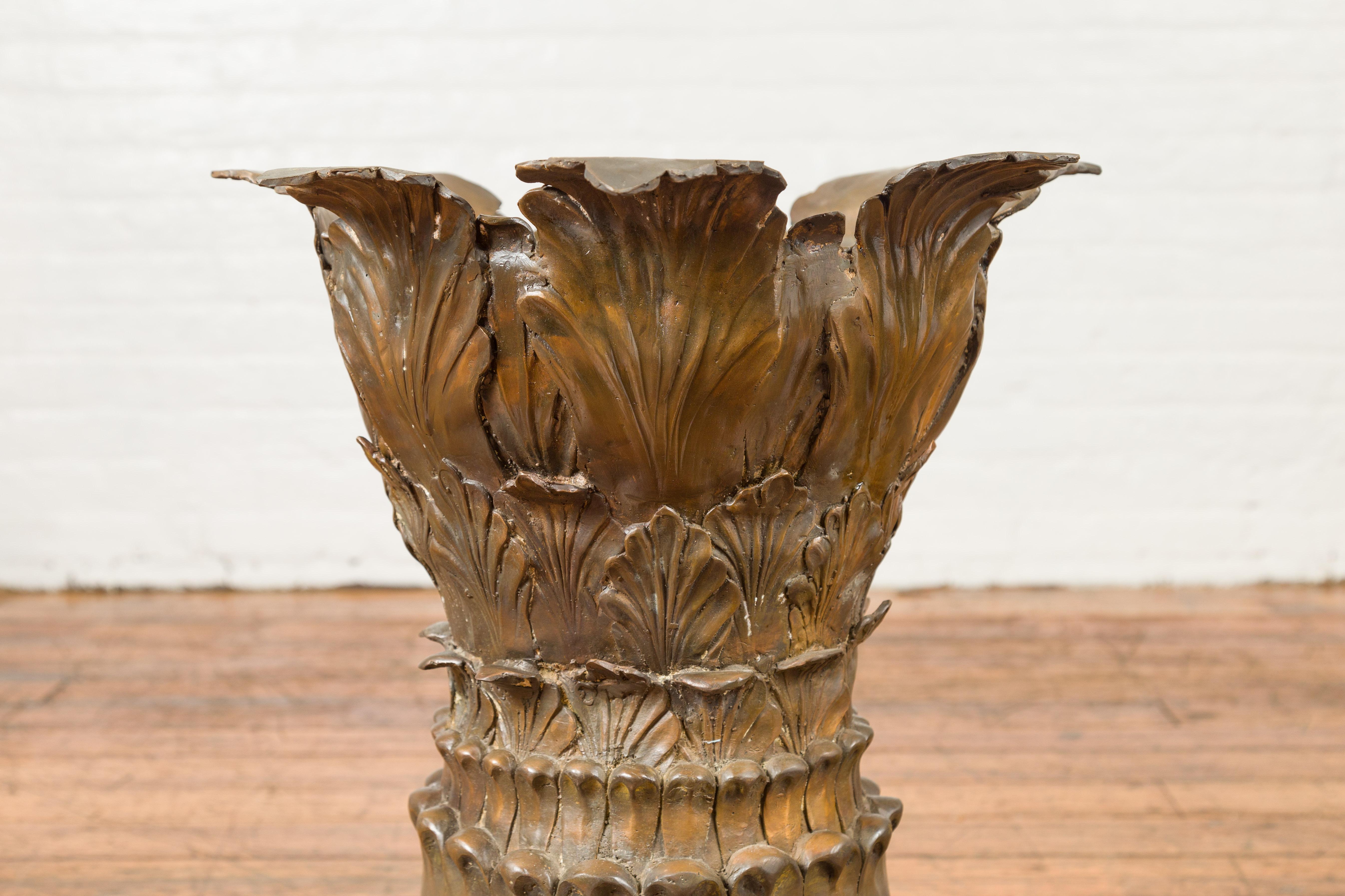 Bronze Flower Pedestal with Acanthus Leaves and Palmettes, Contemporary For Sale 6