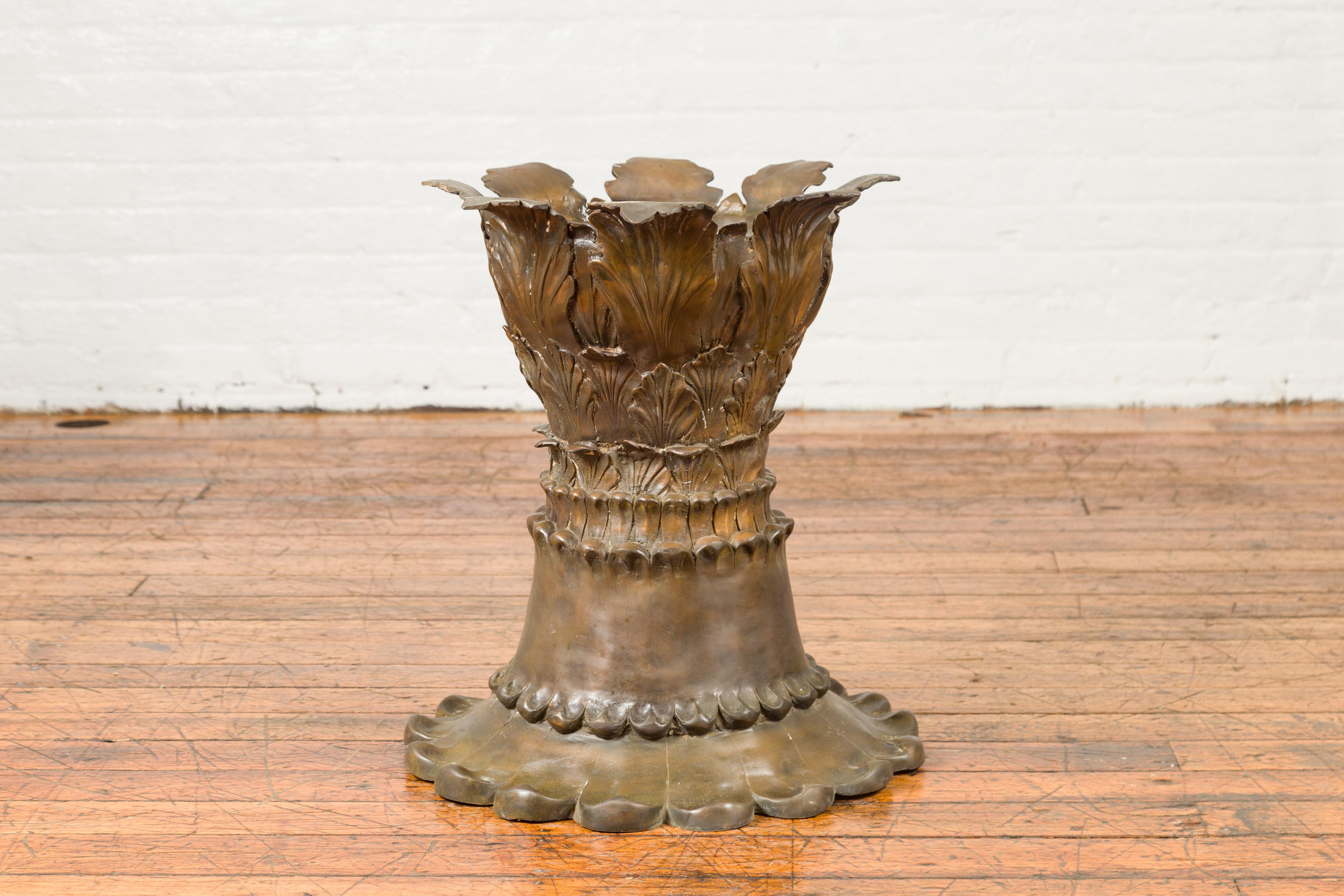 Bronze Flower Pedestal with Acanthus Leaves and Palmettes, Contemporary For Sale 8