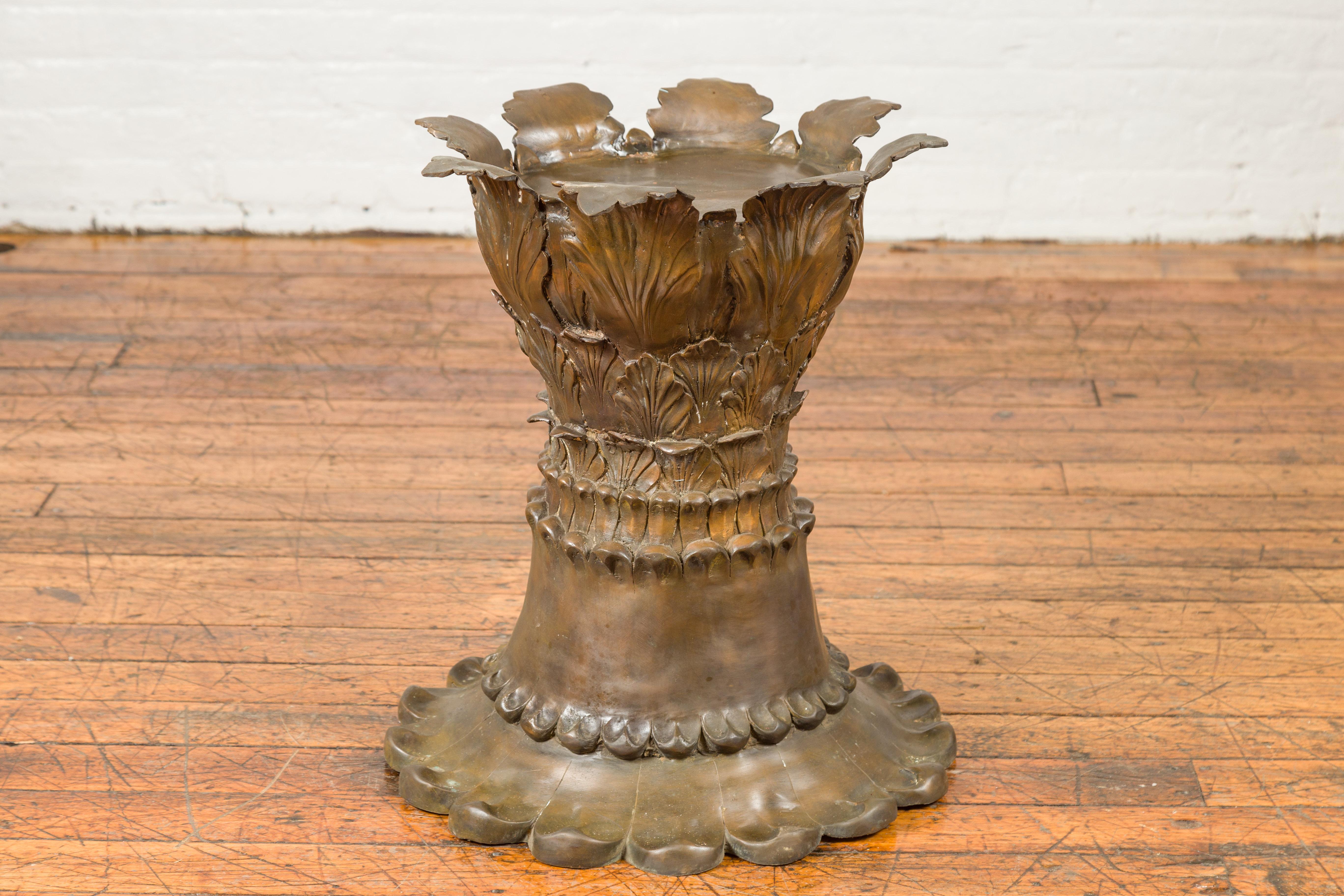 Cast Bronze Flower Pedestal with Acanthus Leaves and Palmettes, Contemporary For Sale