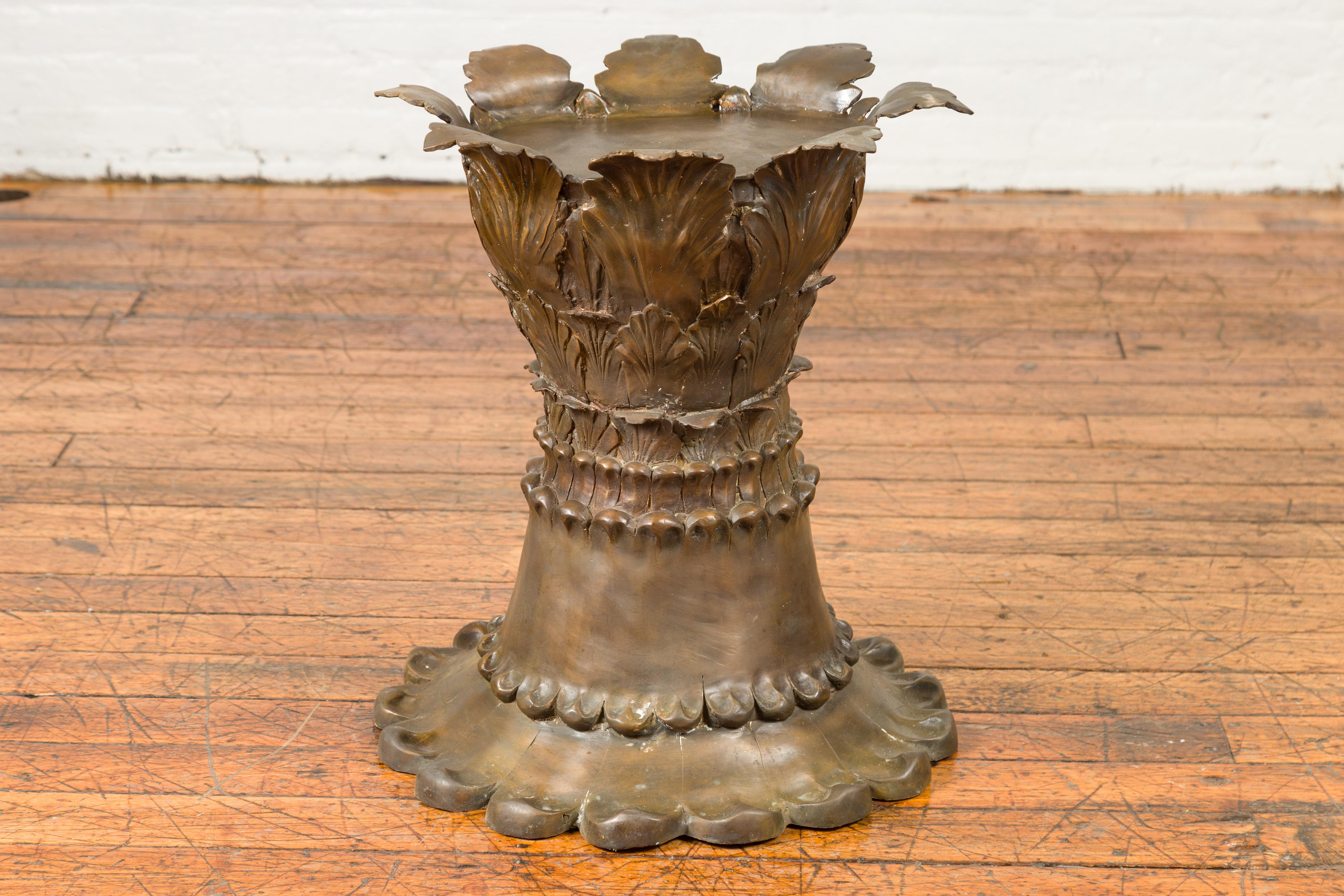 Bronze Flower Pedestal with Acanthus Leaves and Palmettes, Contemporary In Good Condition For Sale In Yonkers, NY