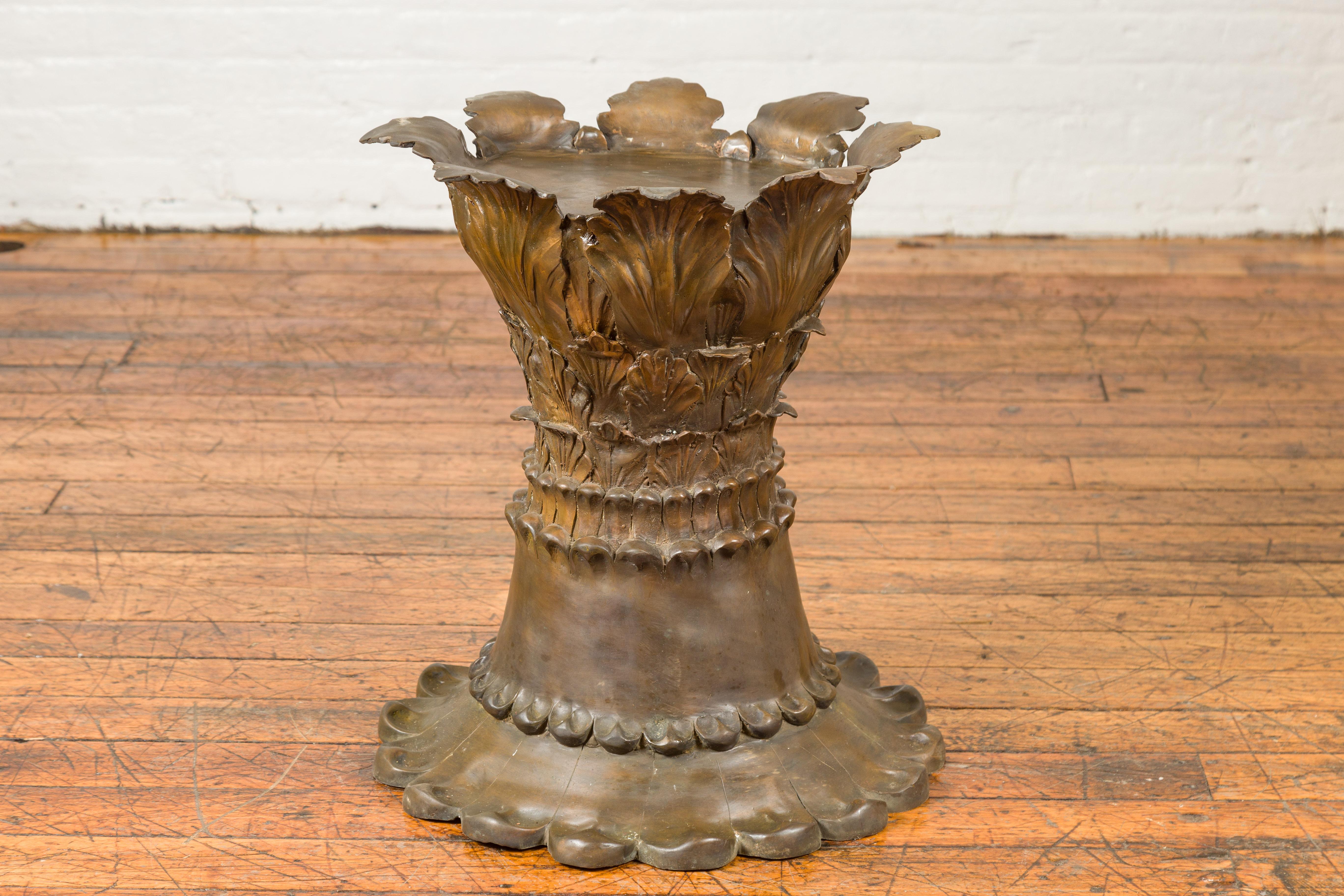 Bronze Flower Pedestal with Acanthus Leaves and Palmettes, Contemporary For Sale 1
