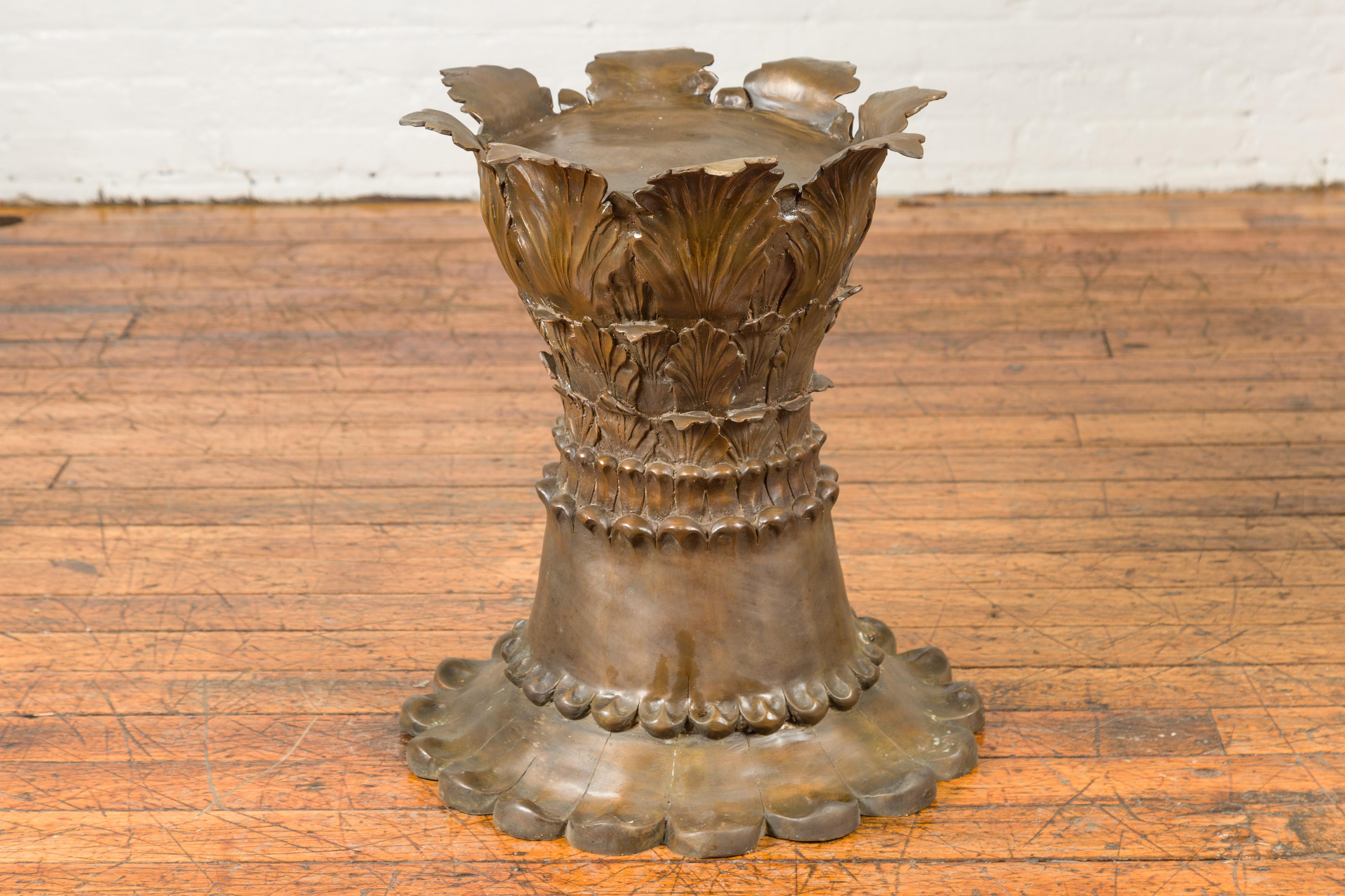 Bronze Flower Pedestal with Acanthus Leaves and Palmettes, Contemporary For Sale 2