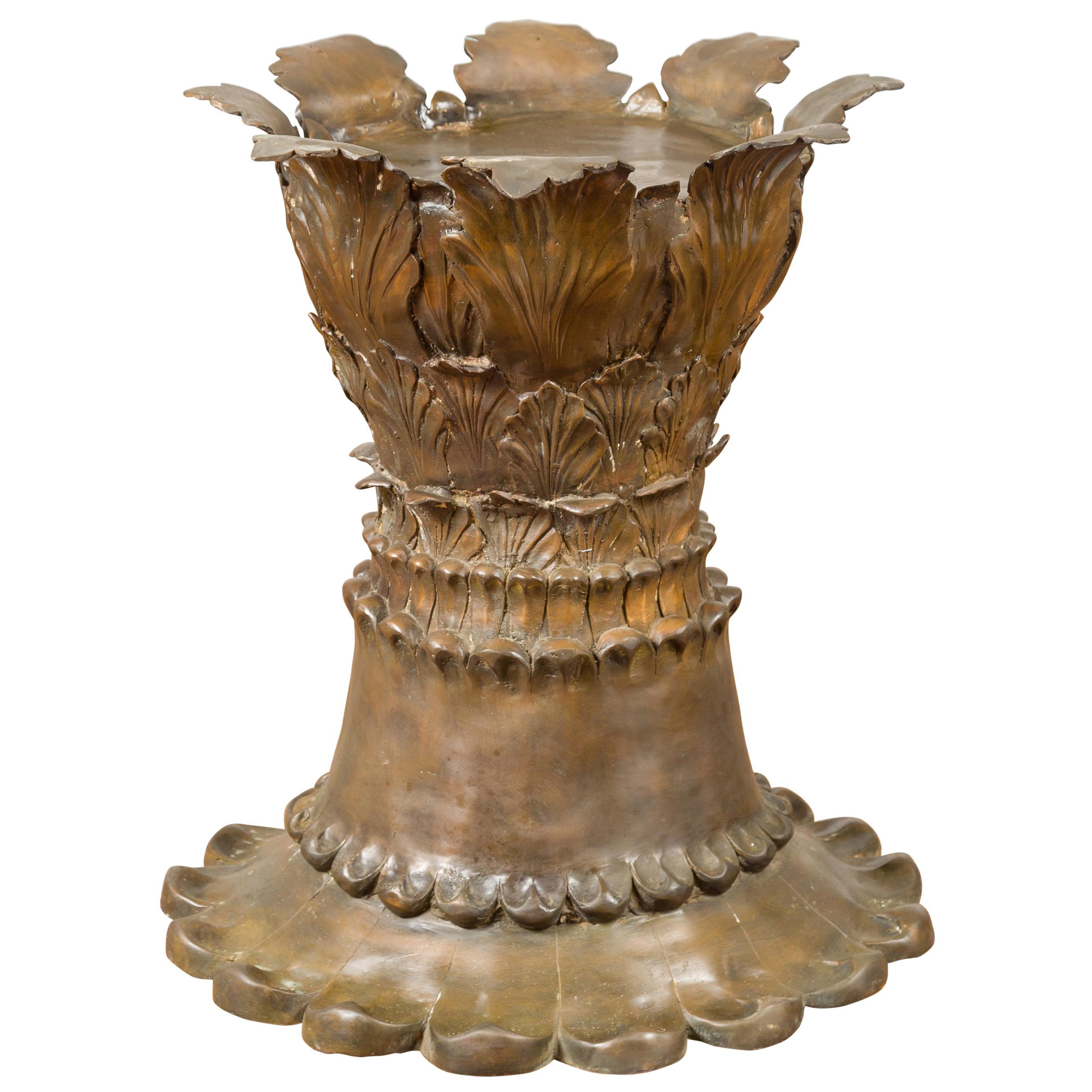Bronze Flower Pedestal with Acanthus Leaves and Palmettes, Contemporary For Sale