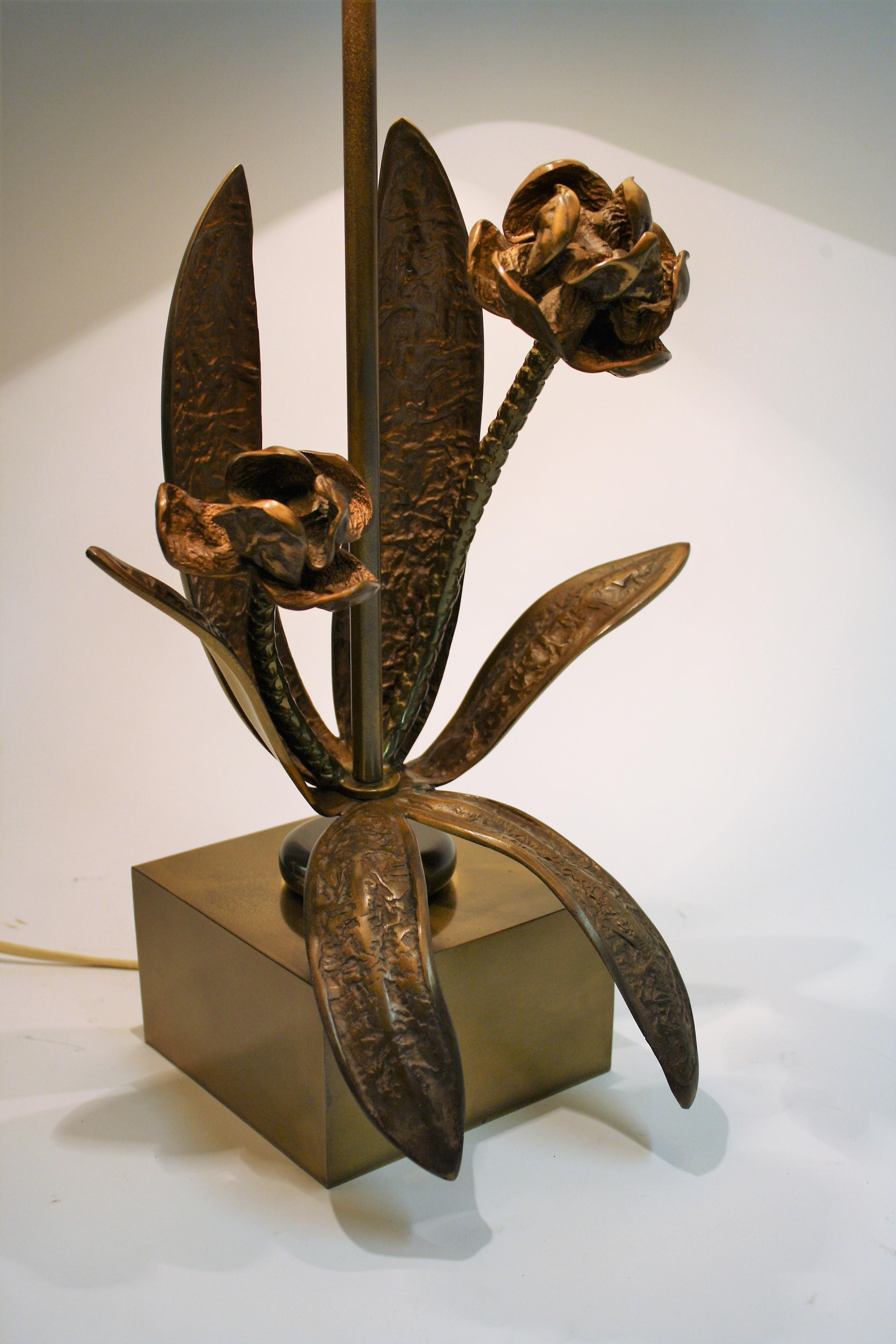 Bronze Flower Table Lamp, 1960s 1