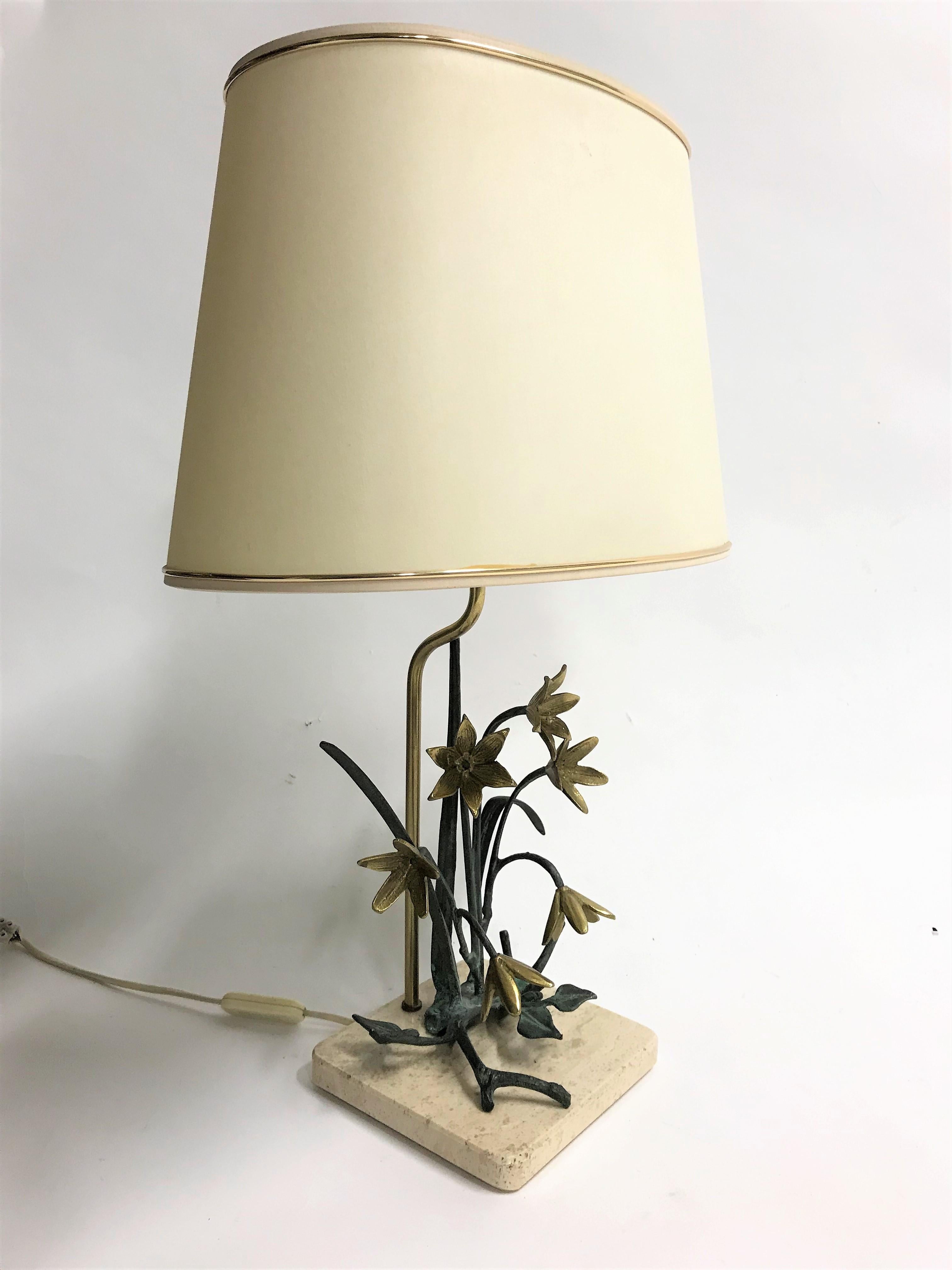Hollywood Regency Bronze Flower Table Lamp, 1970s
