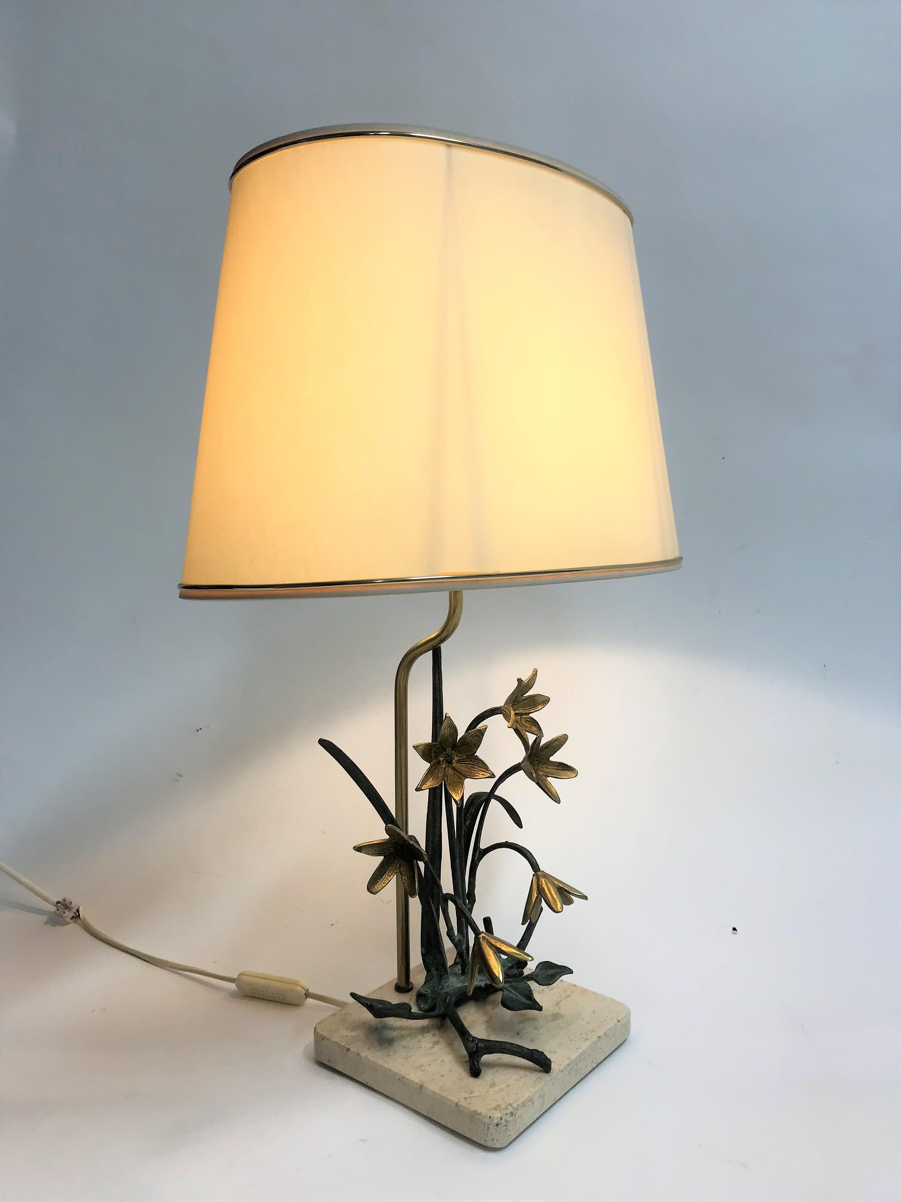 Belgian Bronze Flower Table Lamp, 1970s