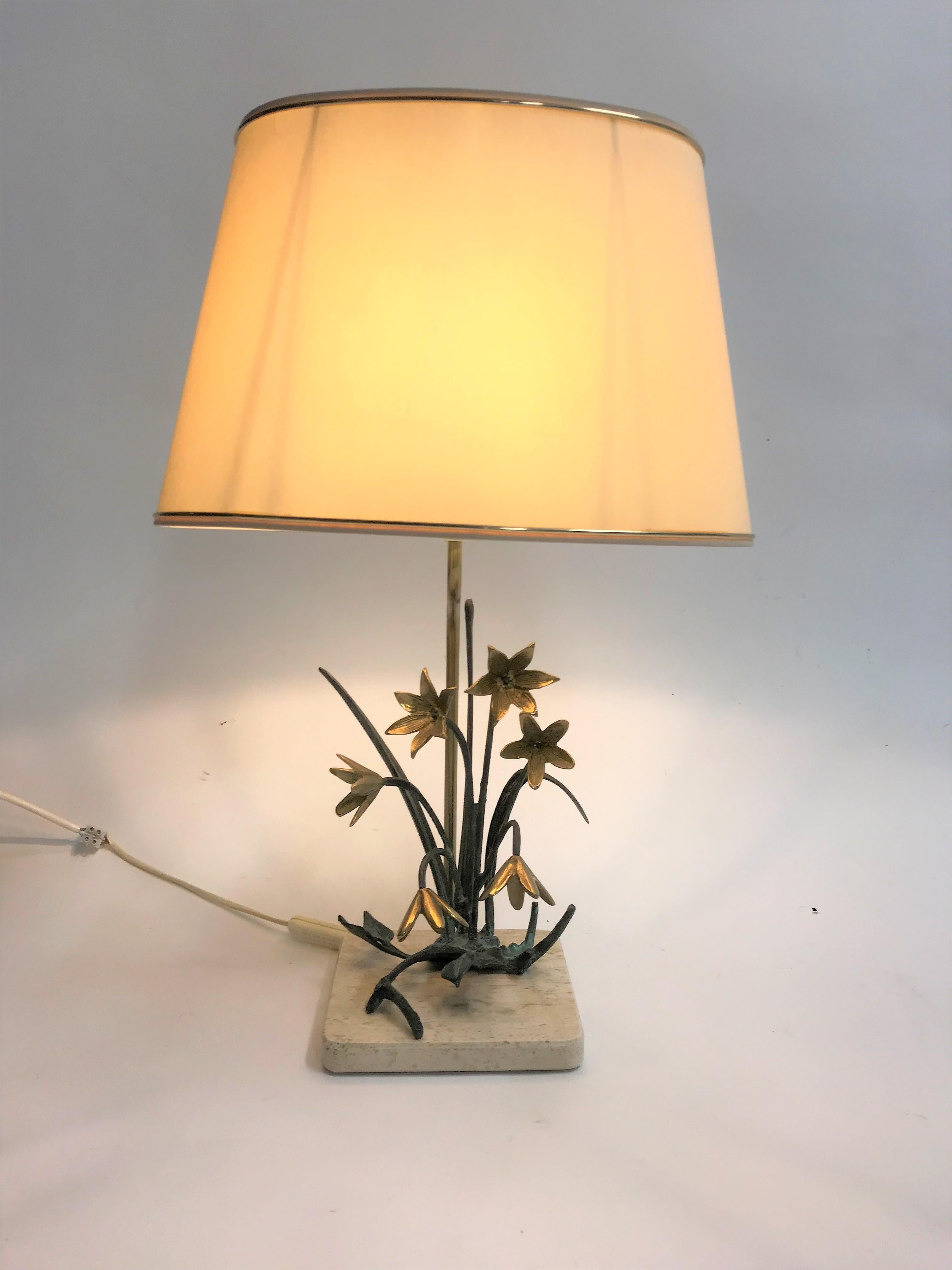 Bronze Flower Table Lamp, 1970s In Good Condition In HEVERLEE, BE