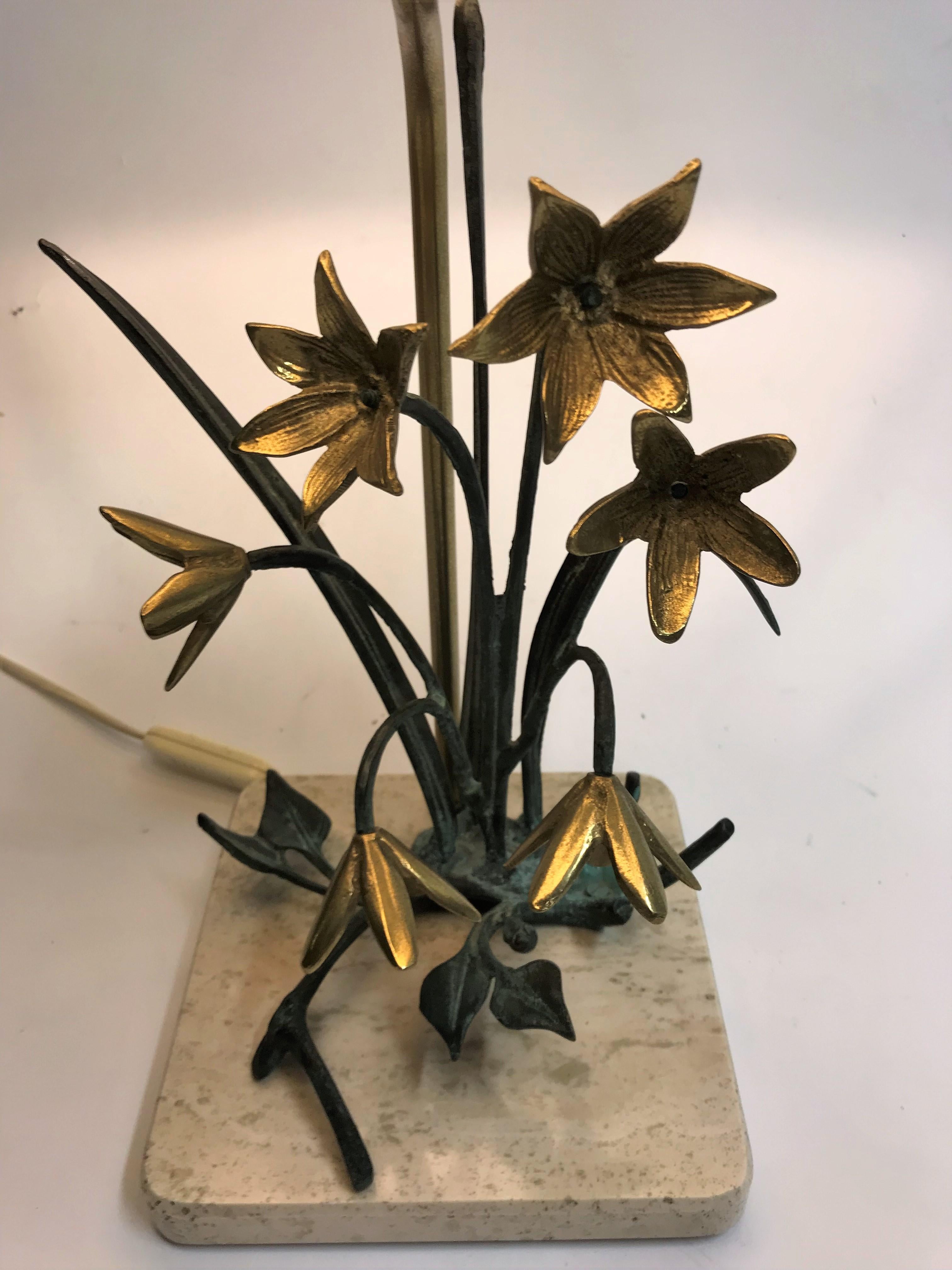 Brass Bronze Flower Table Lamp, 1970s