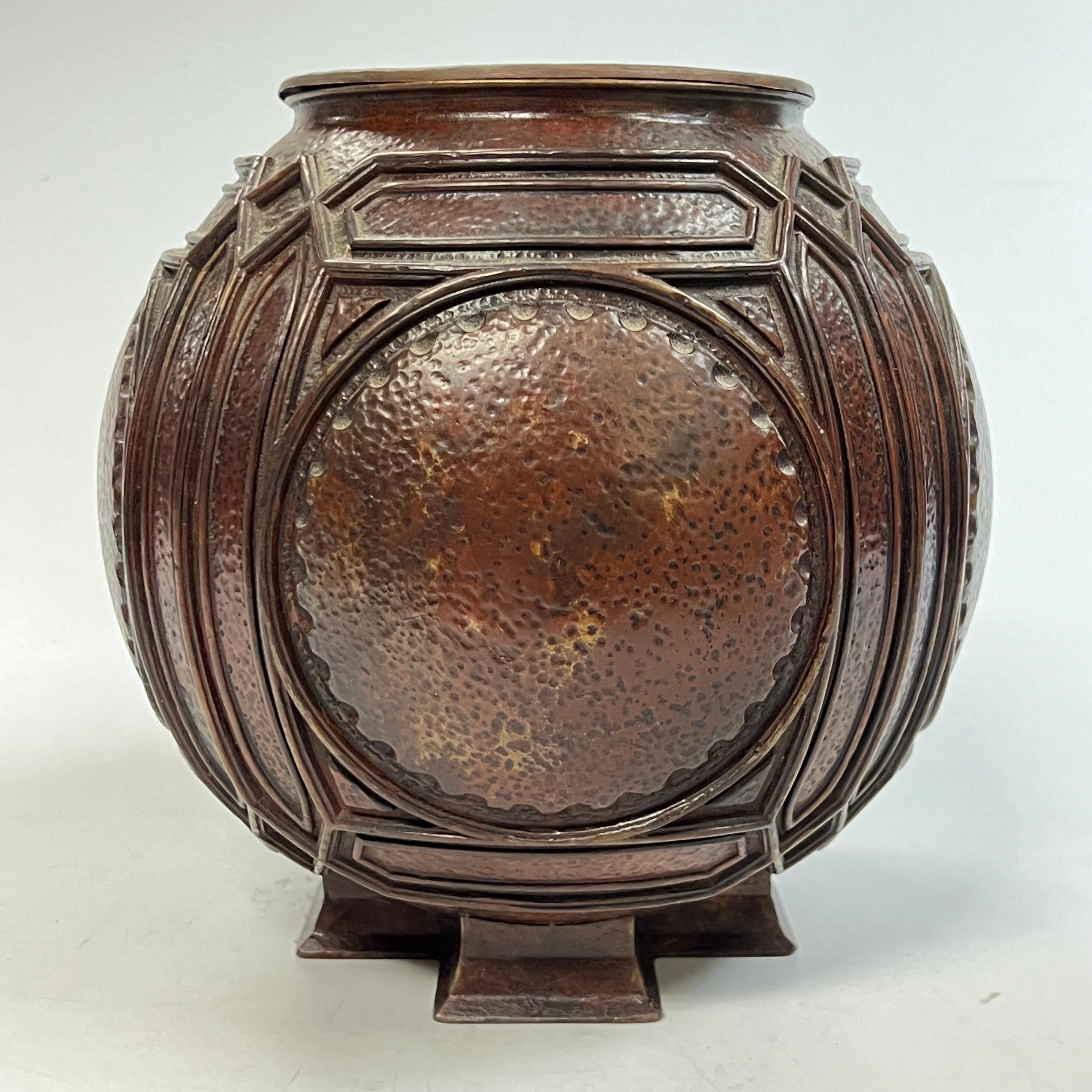 Vintage Arts and Crafts style bronze vase with original liner from the Frank Lloyd Wright Collection, number #68 from the series cast by Historical Arts & Casting of West Jordan, Utah.  8 1/2 inches tall and 8 1/4 inches across and in good