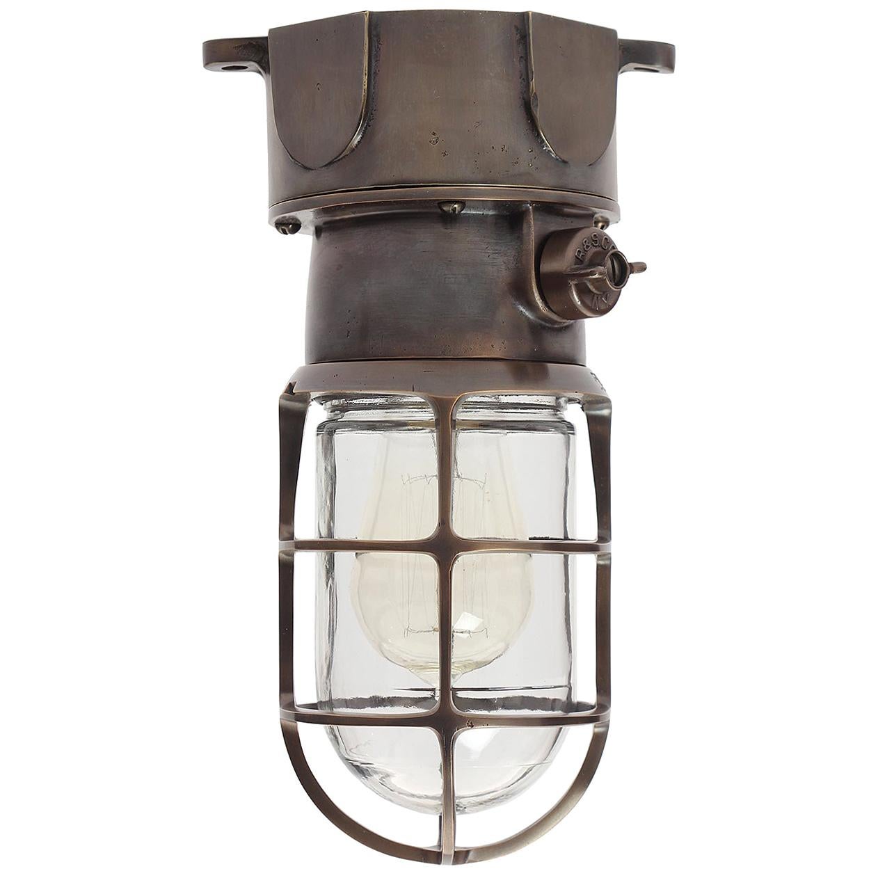 Bronze Flush Mount Industrial Light Fixture by Russell & Stoll Co. For Sale