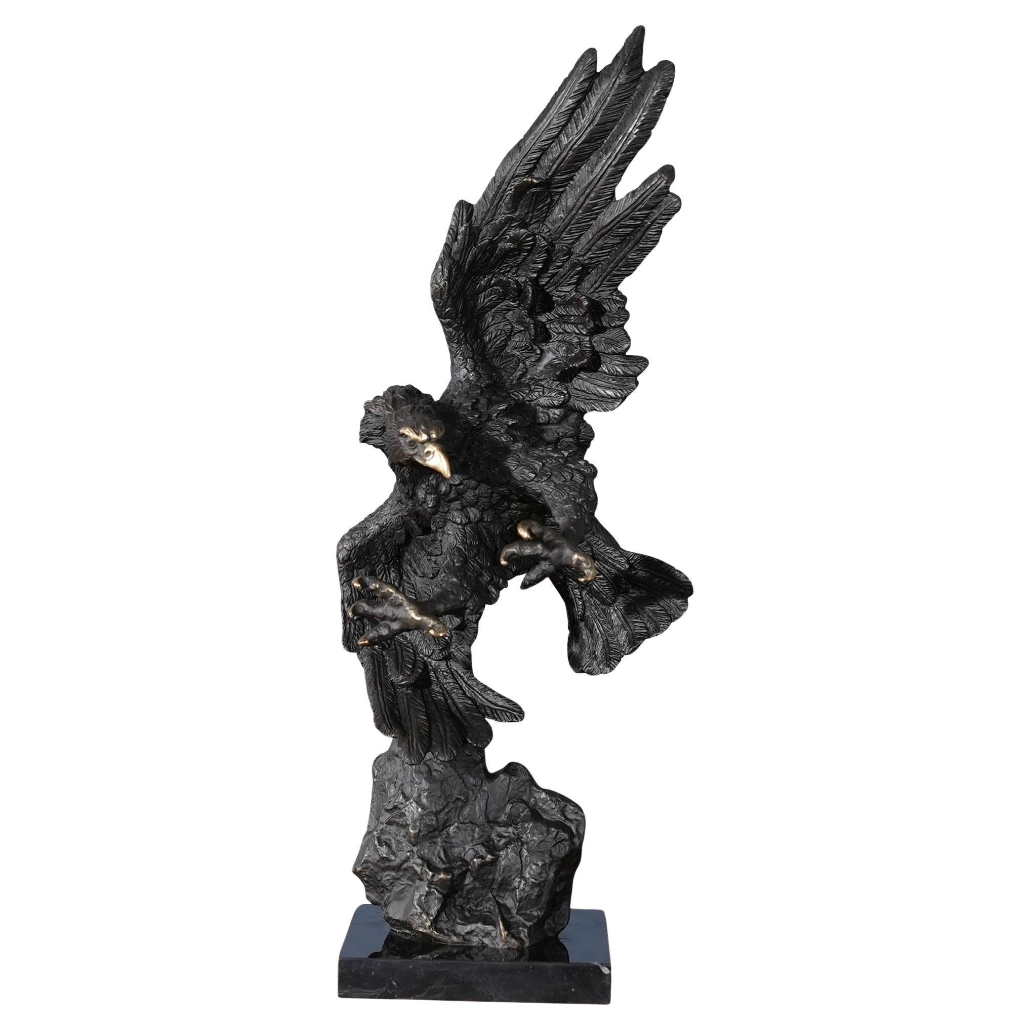 Bronze Flying Eagle on Marble Base For Sale