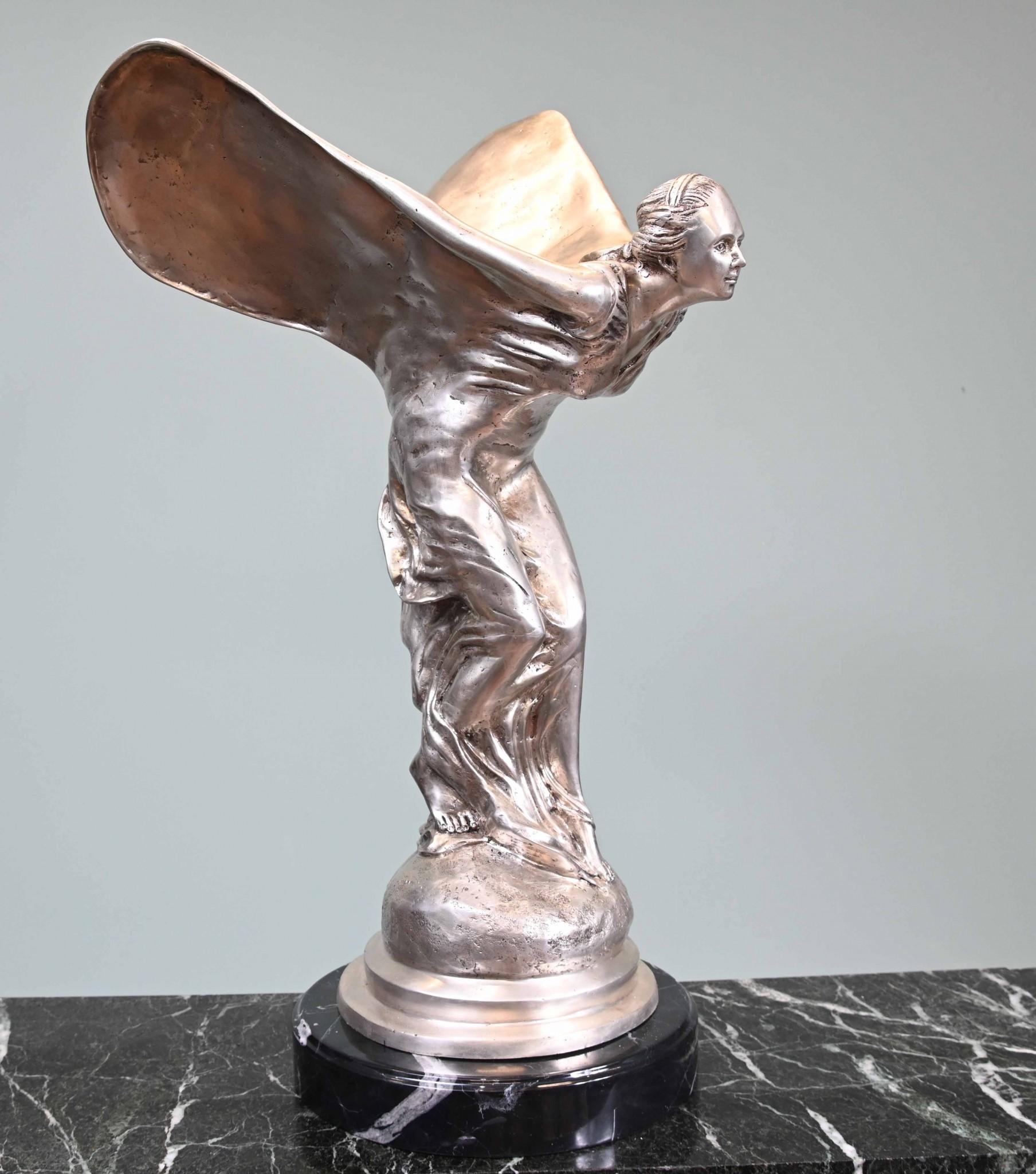 Bronze Flying Lady Statue Art Nouveau Spirit of Ecstacy For Sale 7