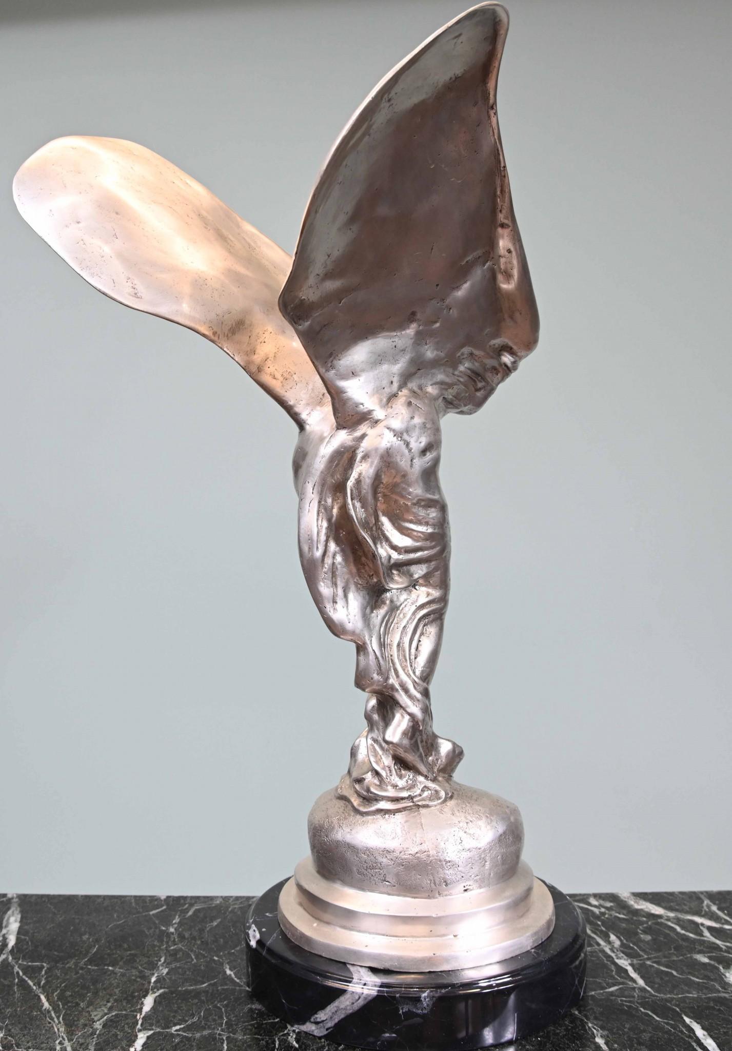 Bronze Flying Lady Statue Art Nouveau Spirit of Ecstacy In Good Condition For Sale In Potters Bar, GB