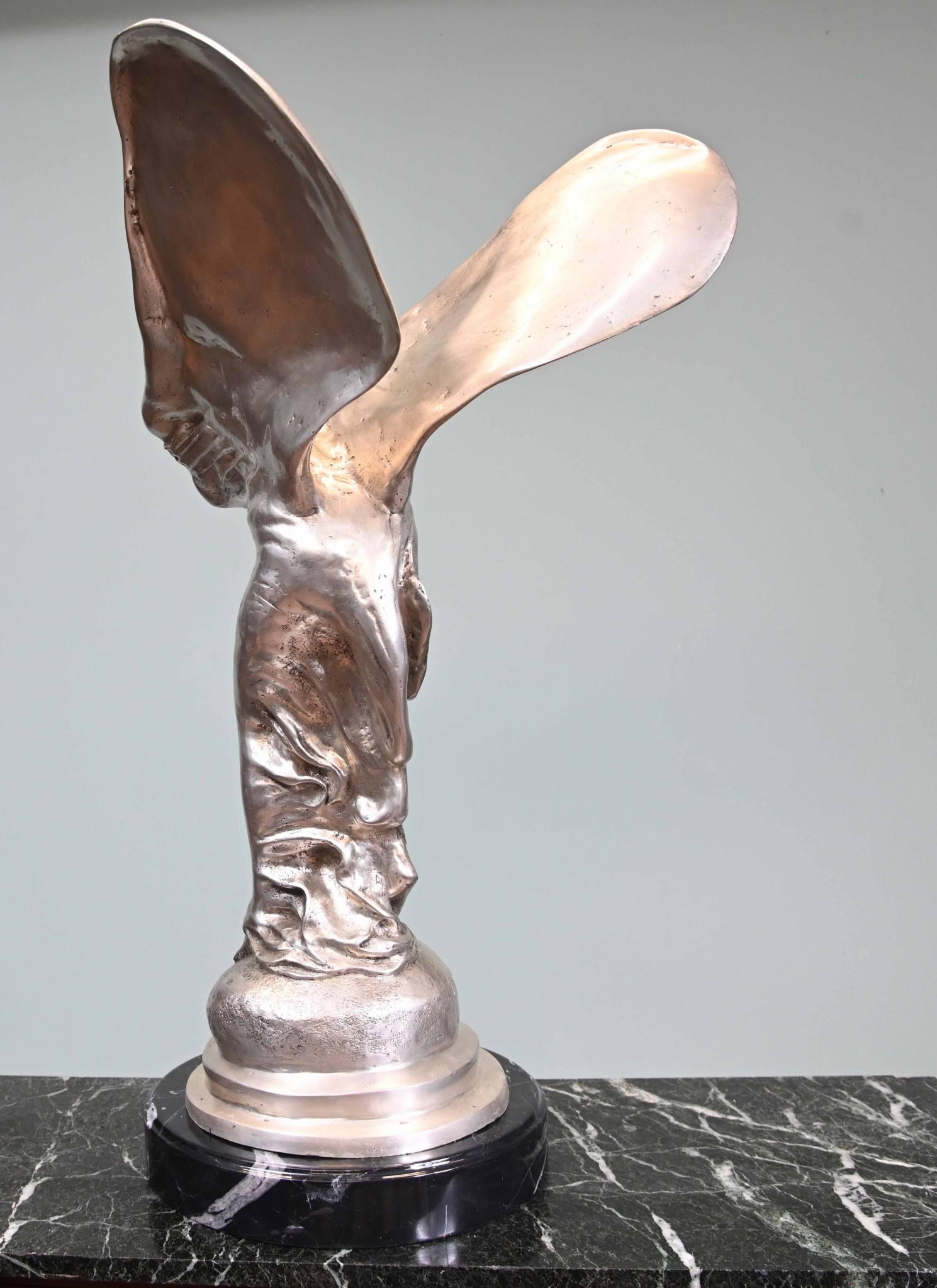 Early 20th Century Bronze Flying Lady Statue Art Nouveau Spirit of Ecstacy For Sale