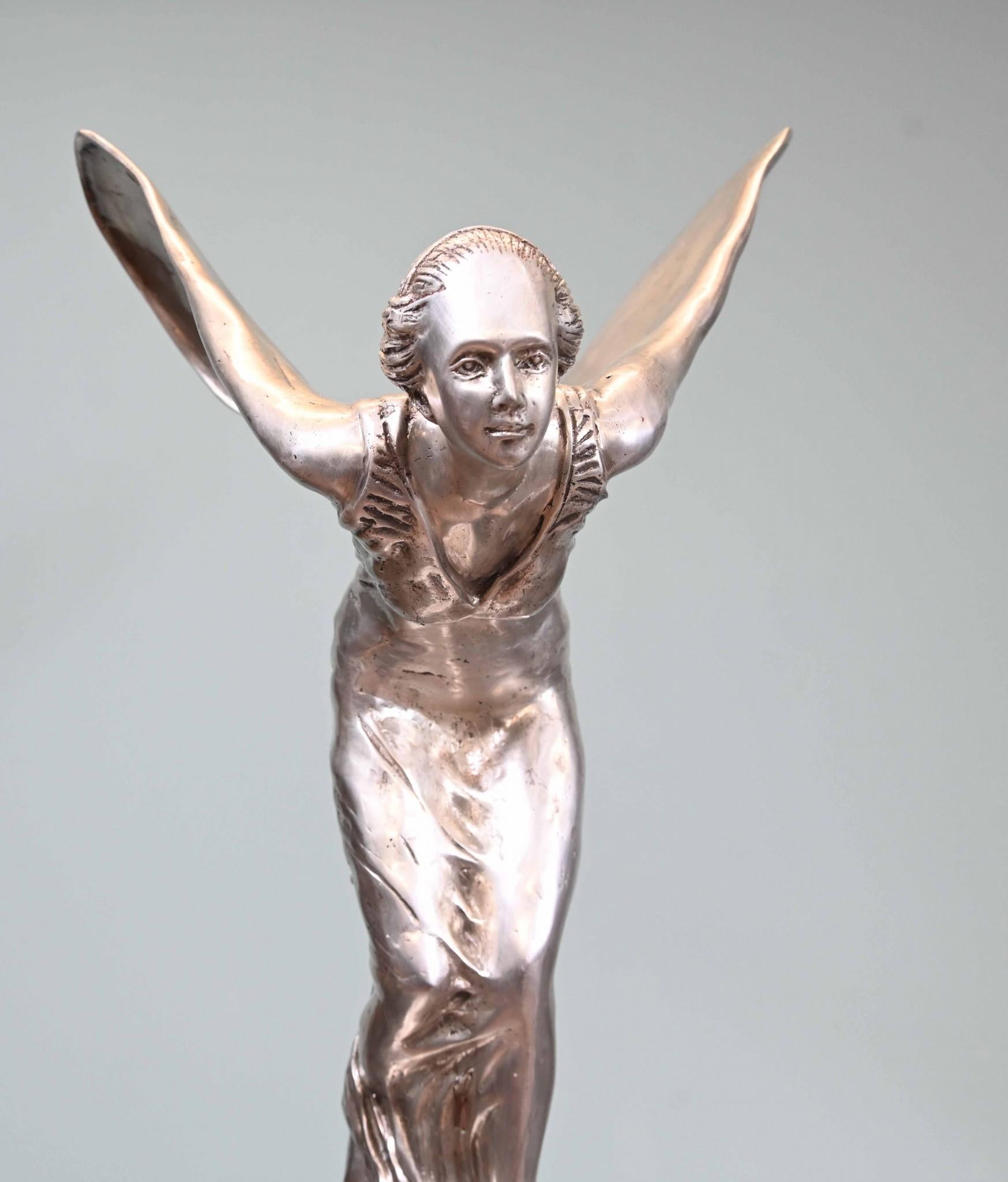 Bronze Flying Lady Statue Art Nouveau Spirit of Ecstacy For Sale 2
